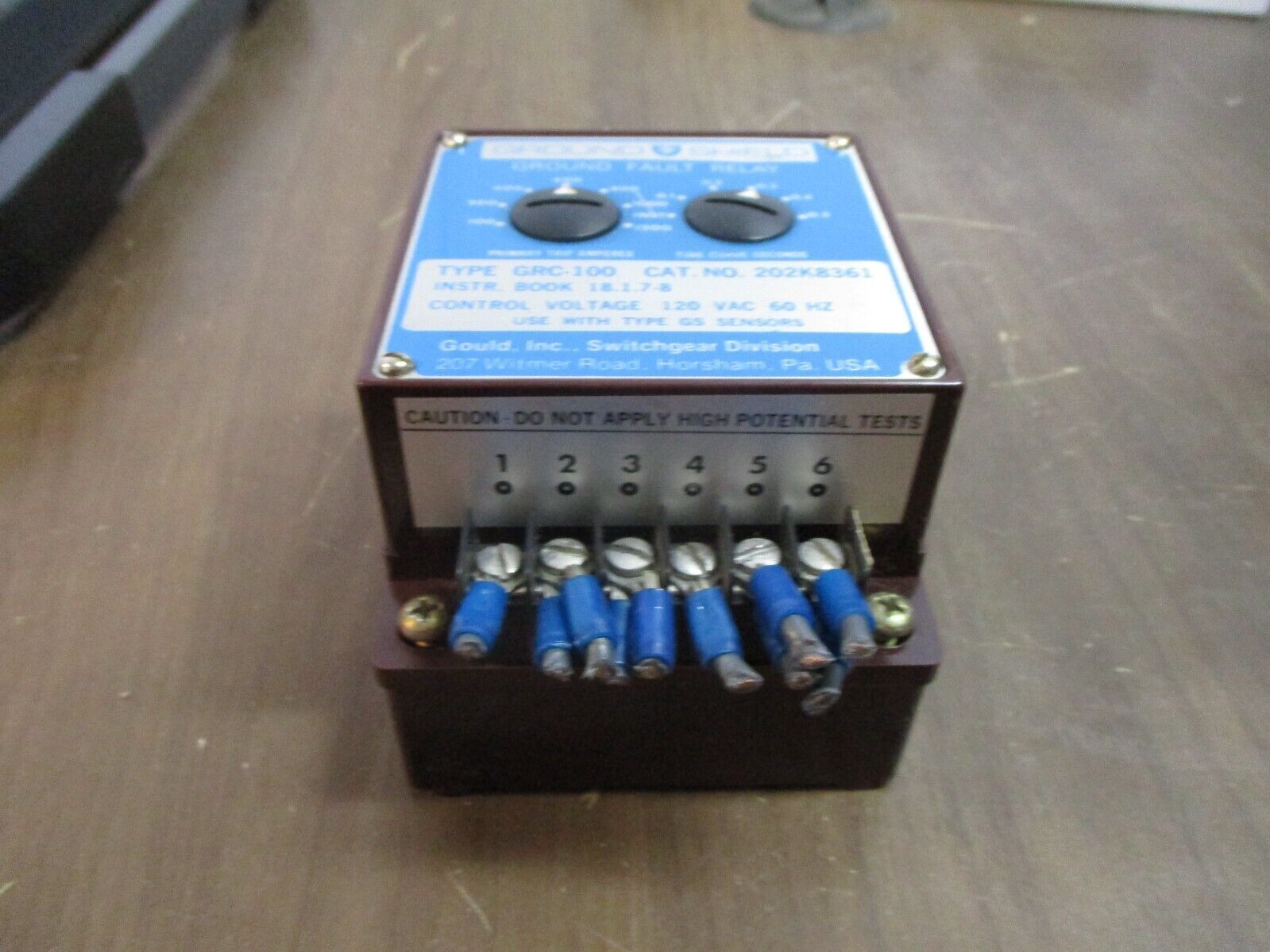 Gould GRC-100 Ground Fault Relay 202K8361 Trip: 100-1200A Use w/ Type GS Sensors