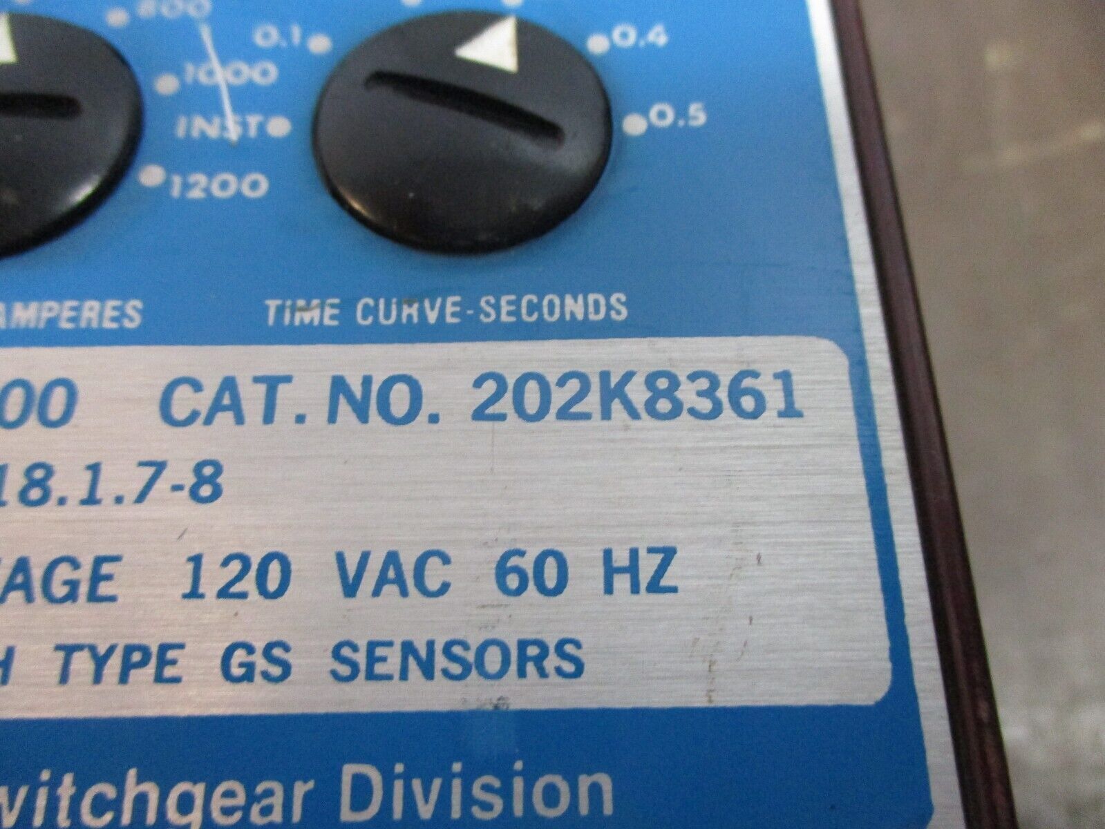 Gould GRC-100 Ground Fault Relay 202K8361 Trip: 100-1200A Use w/ Type GS Sensors