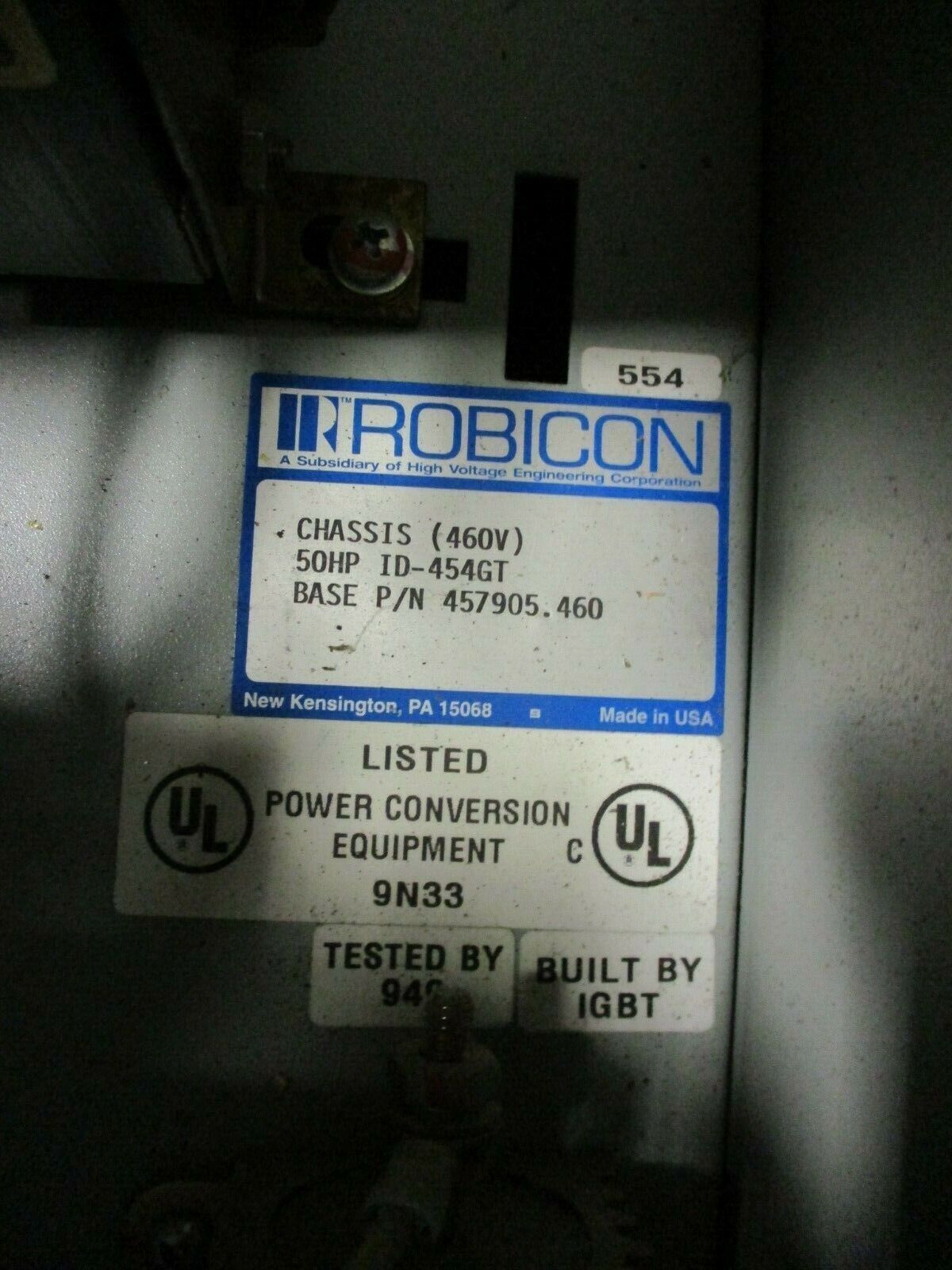 Robicon AC Drive ID-454GT 50HP 3Ph 460V *No Keypad* Used