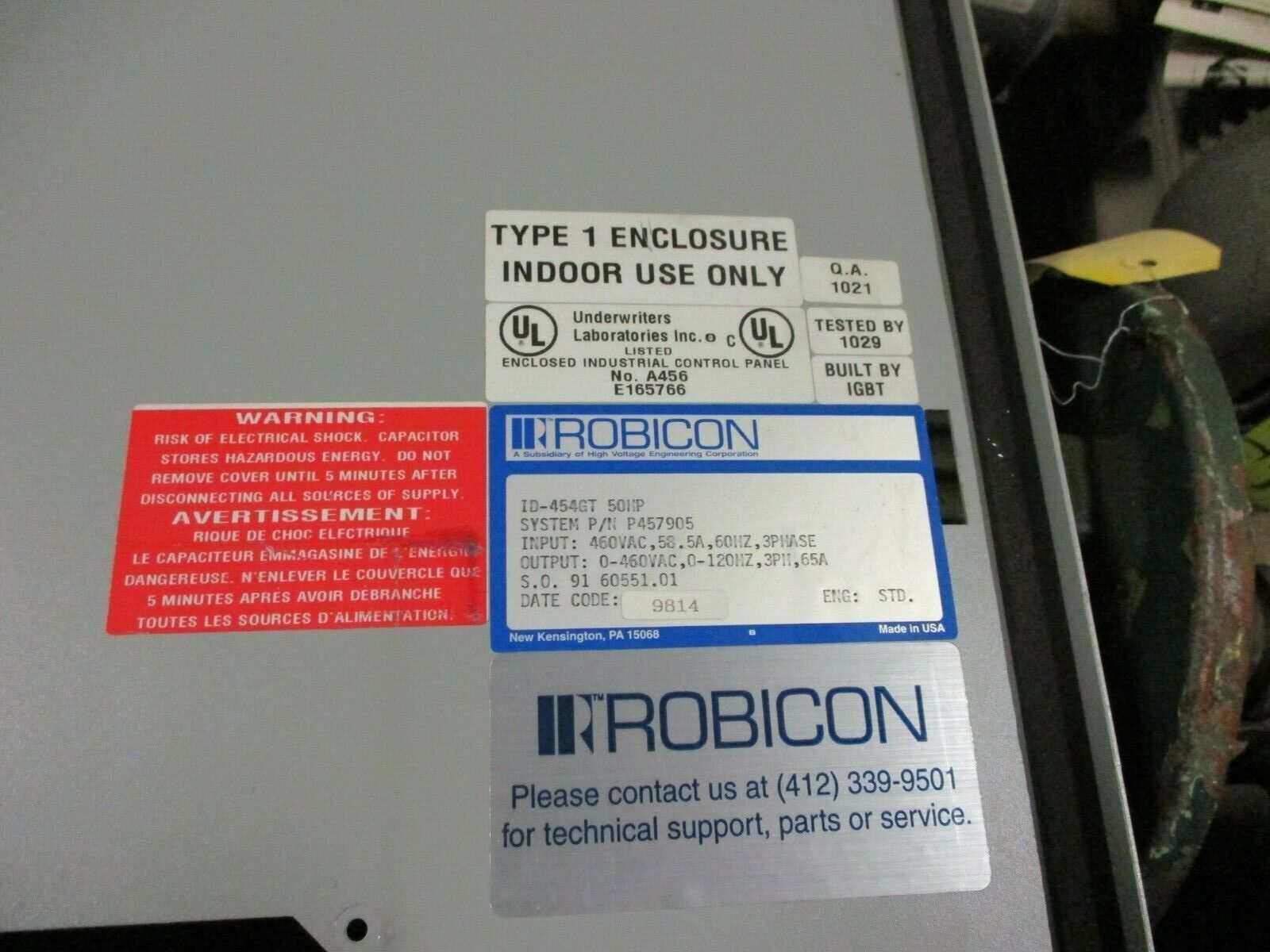 Robicon AC Drive ID-454GT 50HP 3Ph 460V *No Keypad* Used