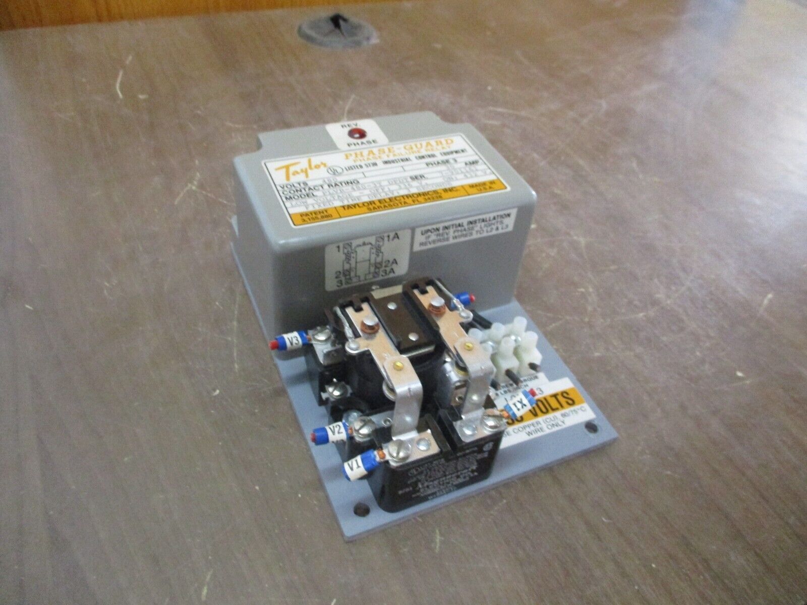 Taylor Phase-Guard Phase Failure Relay PLVR-480-3T DPDT 30A 480V 3Ph Used