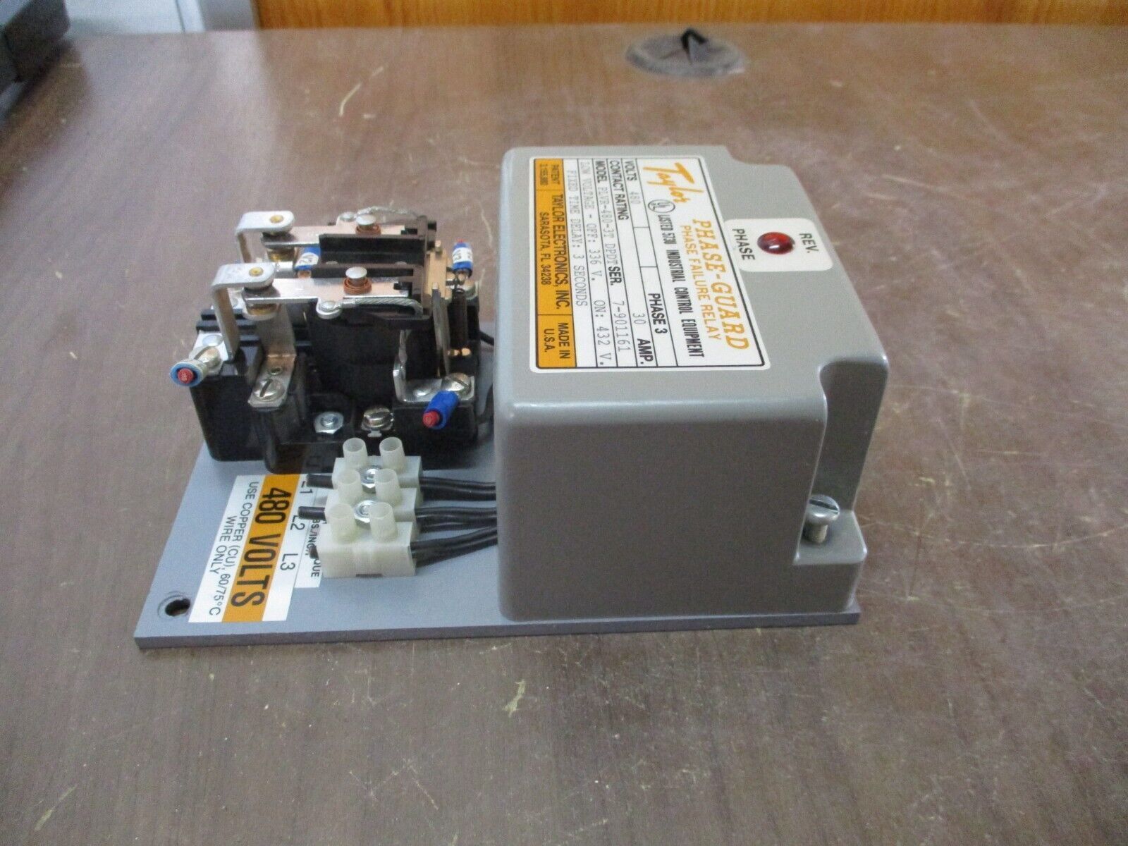 Taylor Phase-Guard Phase Failure Relay PLVR-480-3T DPDT 30A 480V 3Ph Used