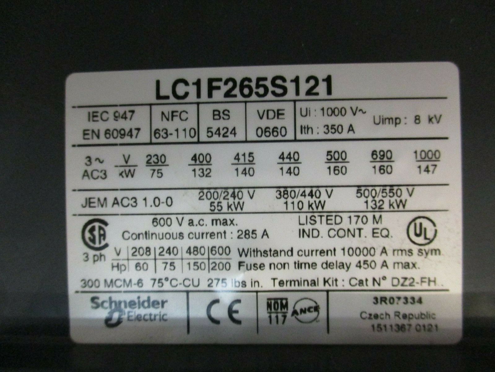 Telemecanique Contactor LC1F265S121 24VDC Coil 285A 600V Used