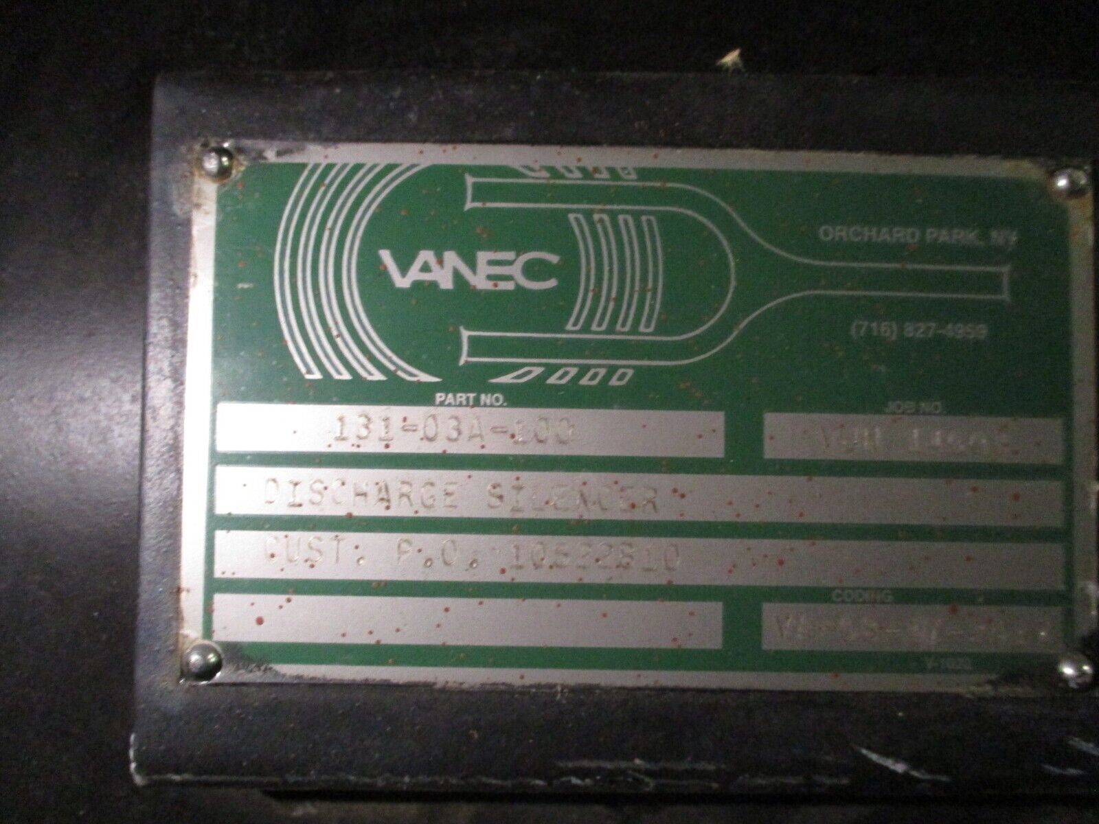 Vanec Discharge Silencer 131-03A-100 *Some Shelfwear* New Surplus