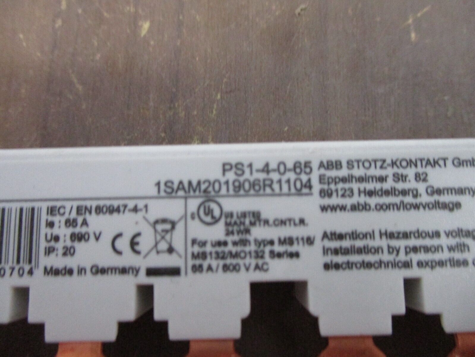 ABB Busbar PS1-4-0-65 65A 600V *Lot of 2* Used