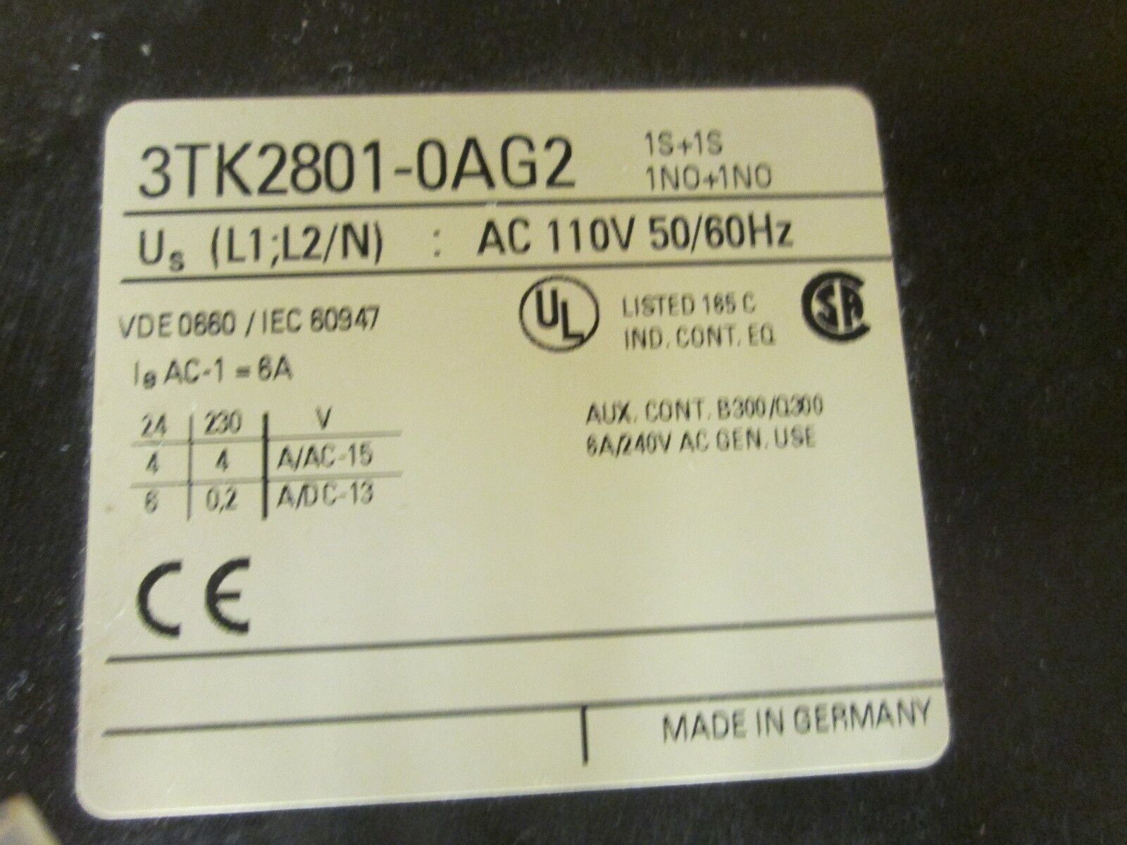 Siemens Contact Safety Comb 3TK201-0AG2 110V 50/60Hz Used
