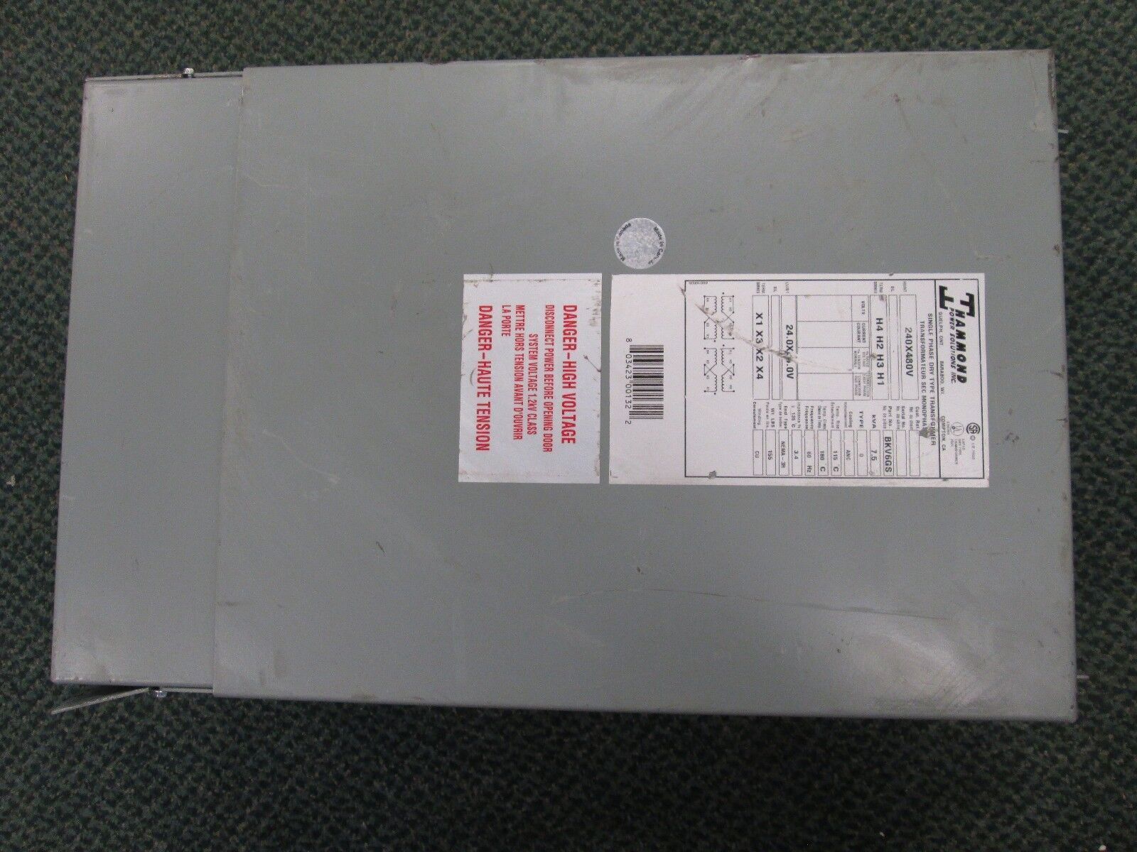 Hammond Transformer BKV6GS 7.5KVA Pri 240x480V Sec 24x48V 1Ph Used
