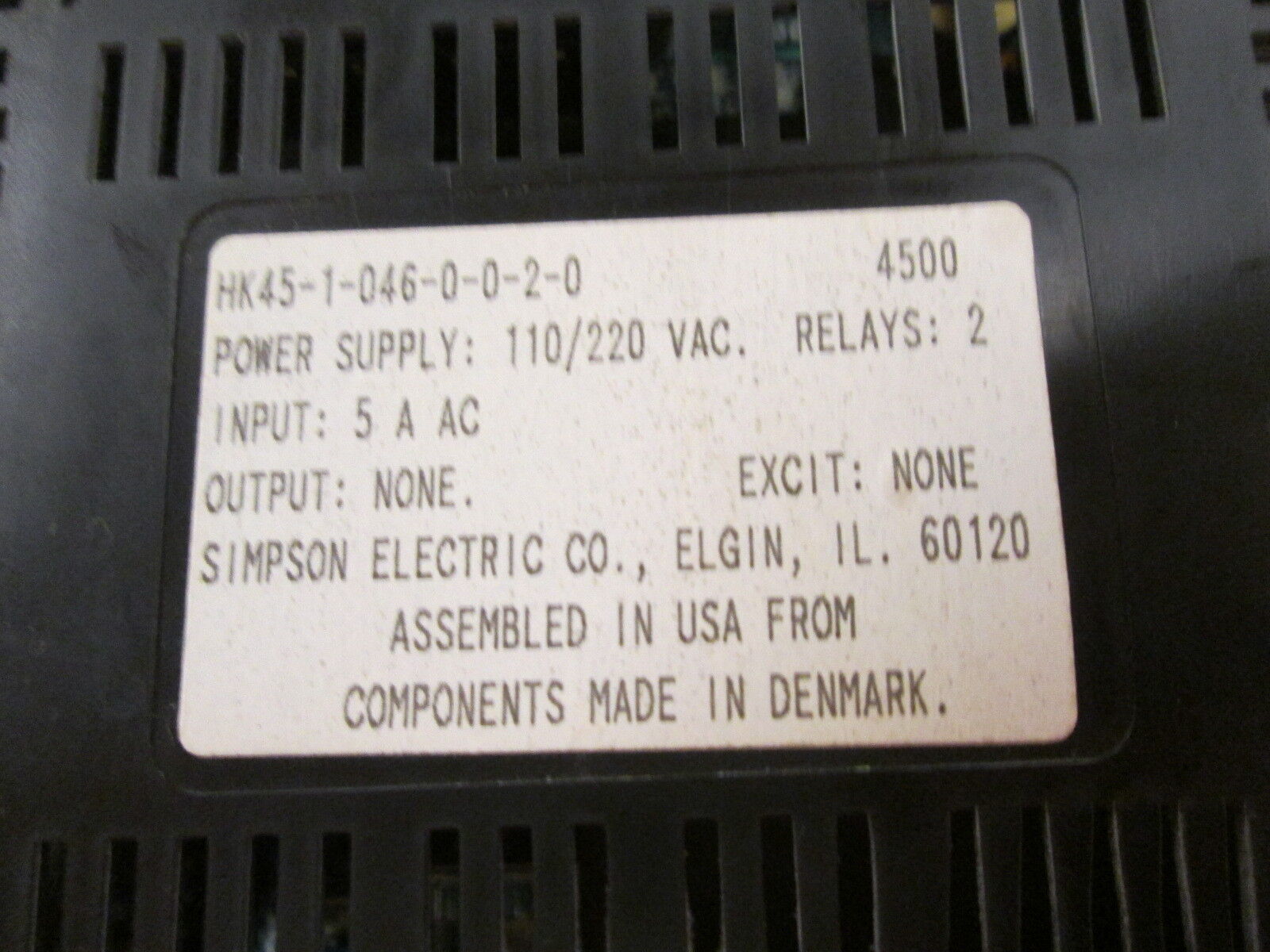 Simpson Electric Digital Meter HK45-1-046-0-0-2-0 Power:110/220VAC Input:5A Used