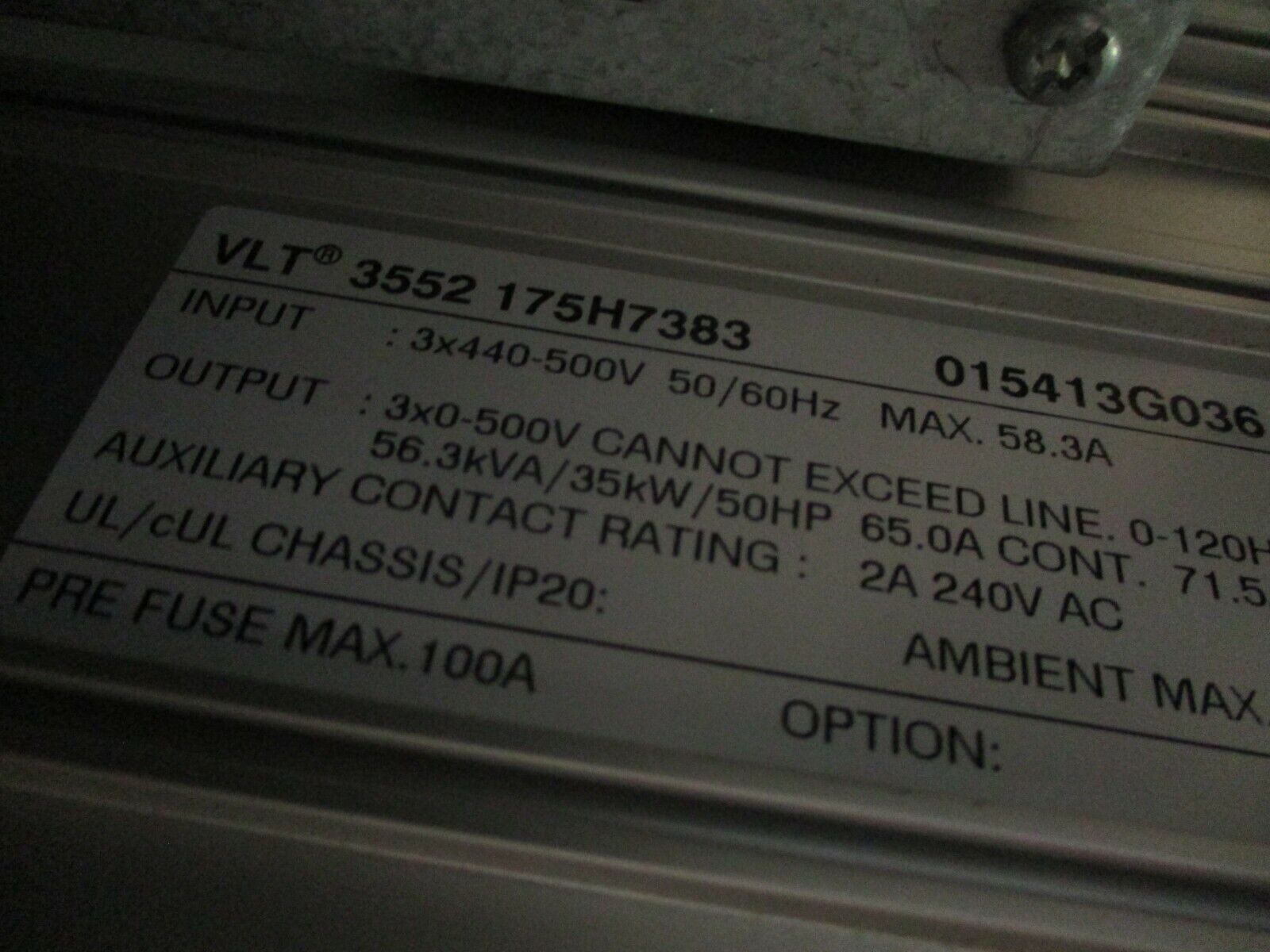 Graham VLT 3552 AC Drive 175H7383 50HP 3Ph 440-500V Used