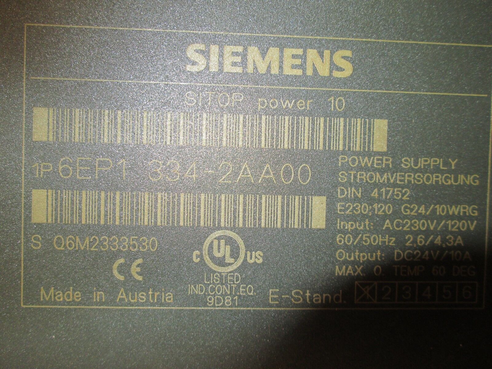 Siemens SITOP Power Supply 6EP1 334-2AA00 Used
