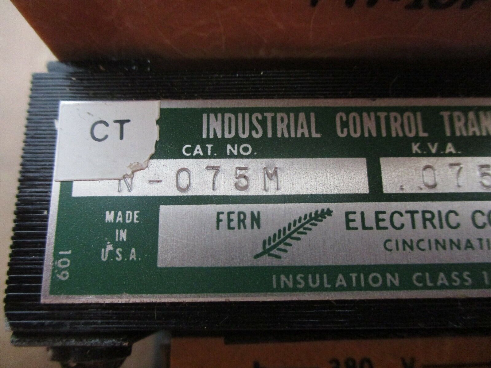 Fern Control Transformer N-075M 0.075kVA Pri: 208/277/380V Sec: 24V 50/60Hz Used