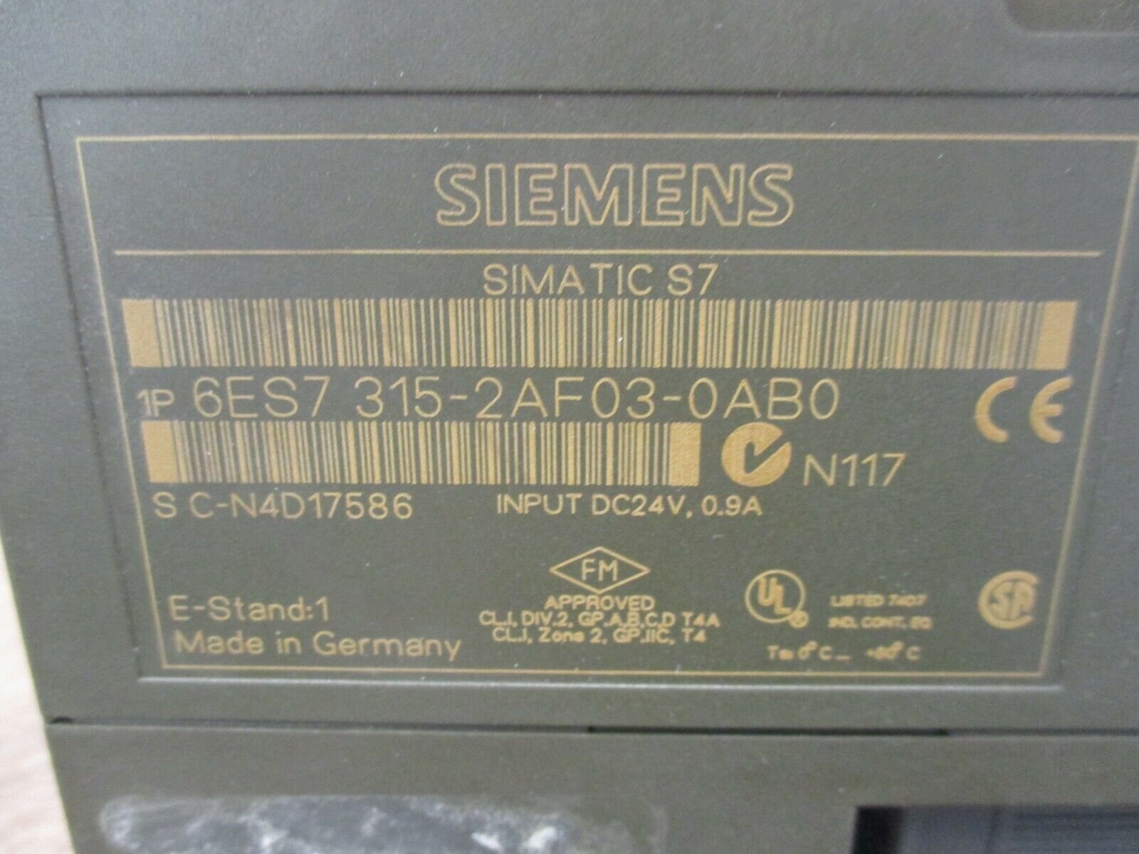 Siemens Simatic S7 CPU Module 6ES7 315-2AF03-0AB0 24VDC 0.9A Used