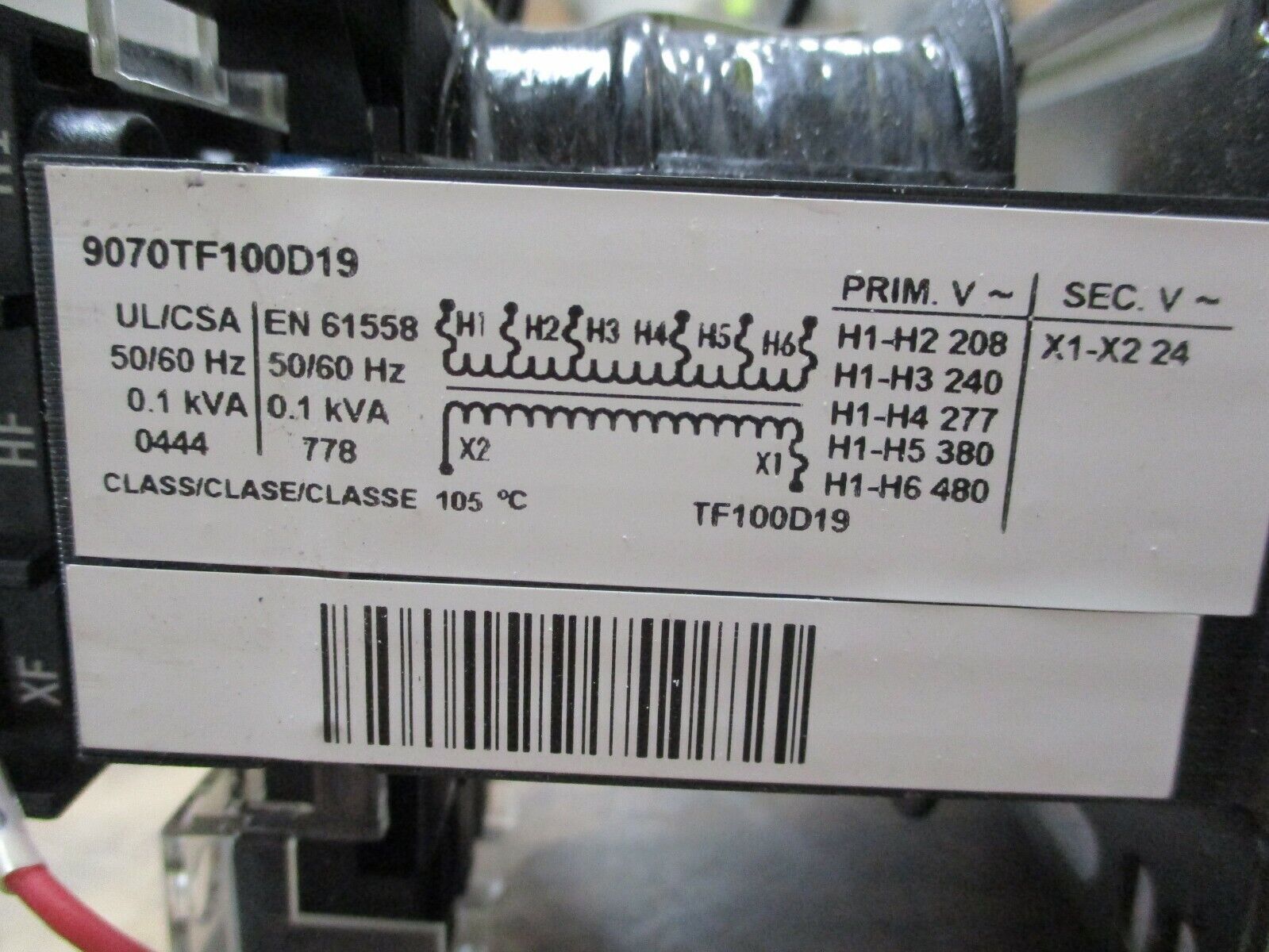 Square D Transformer 9070TF100D19 0.100KVA Pri:208-480V Sec: 24V 50/60Hz Used