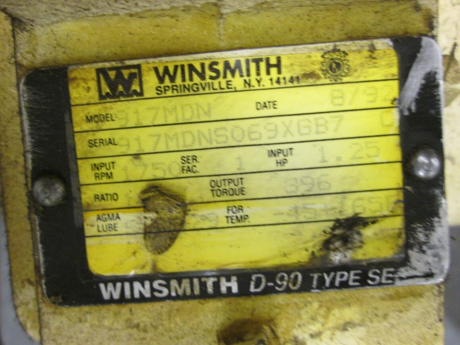 Winsmith D-90 Gear 917MDN 1750RPM 1.25HP 396 torque Used