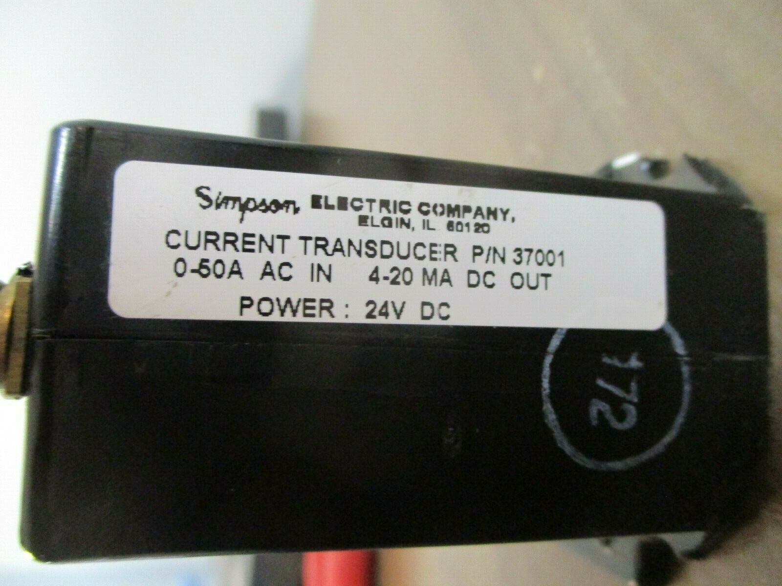 Simpson Current Transducer 37001 0-50A AC In 4-20mA DC Out Power: 24VDC Used