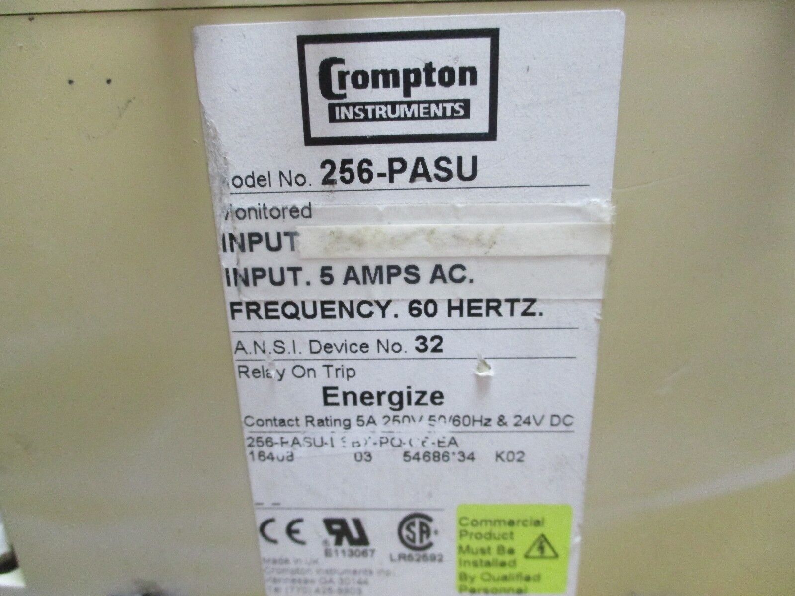 Crompton Protector Time Delay Relay 256-PASU 240V L-N 5A 60Hz Used