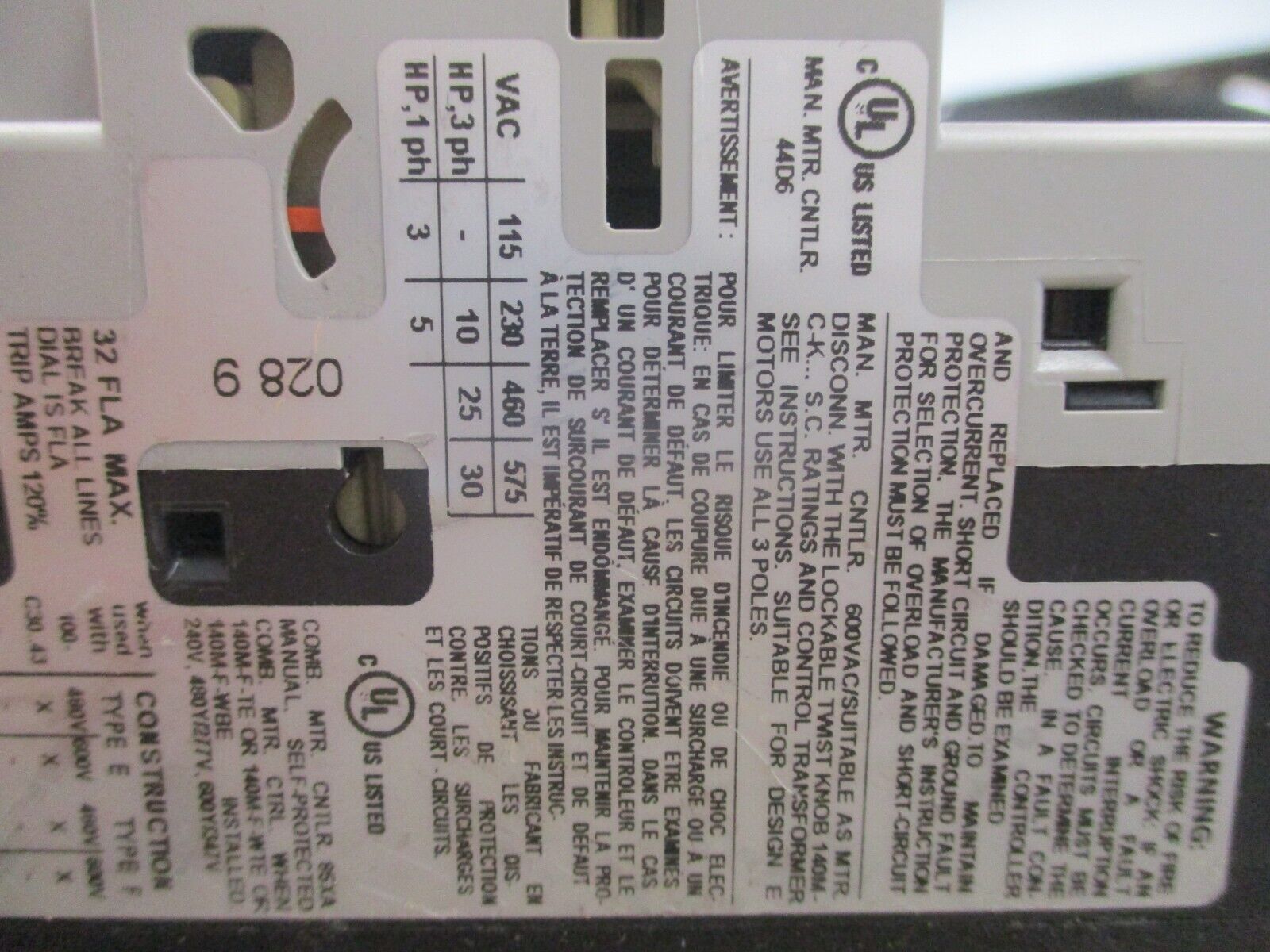 Allen-Bradley Motor Protector 140M-F8E-C32 Ser. C Trip: 23-32A Used