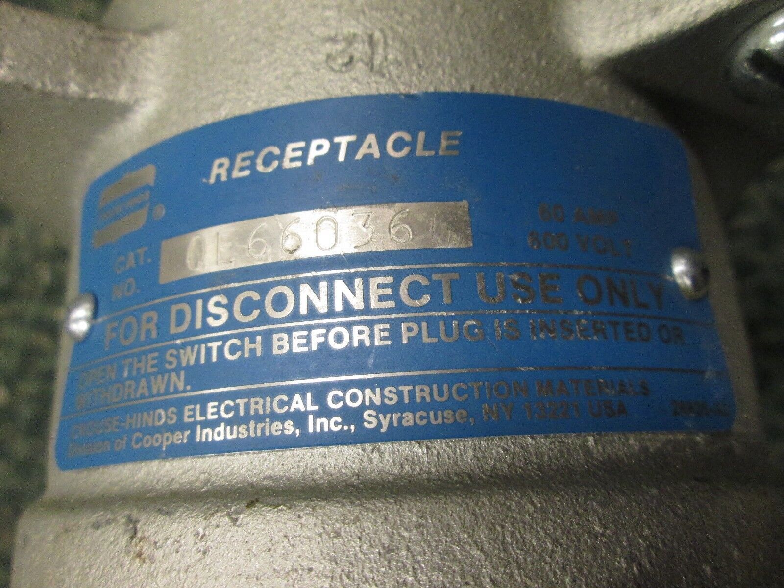 Crouse-Hinds Receptacle Housing *For QE66036* Used