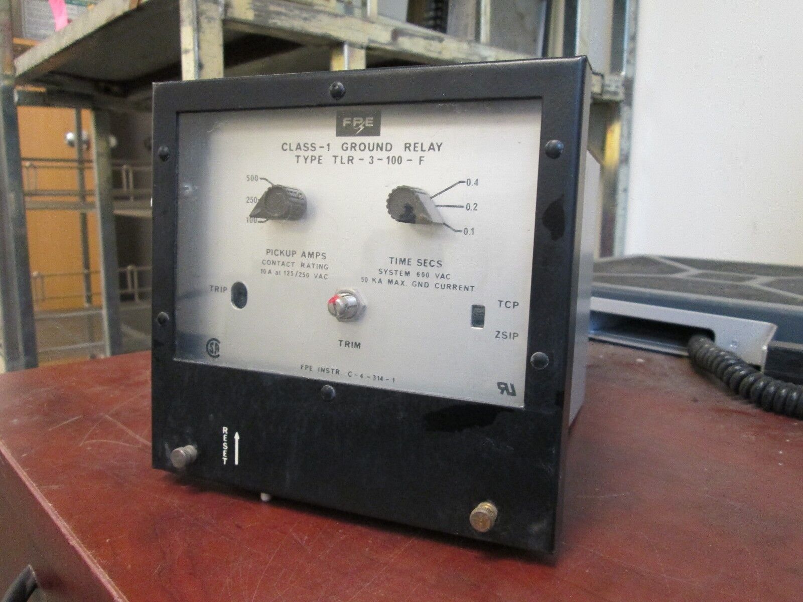 FPE Class-1 Ground Relay TLR-3-100-F Pickup Amps: 100-500 Time: .1-.4sec 600V