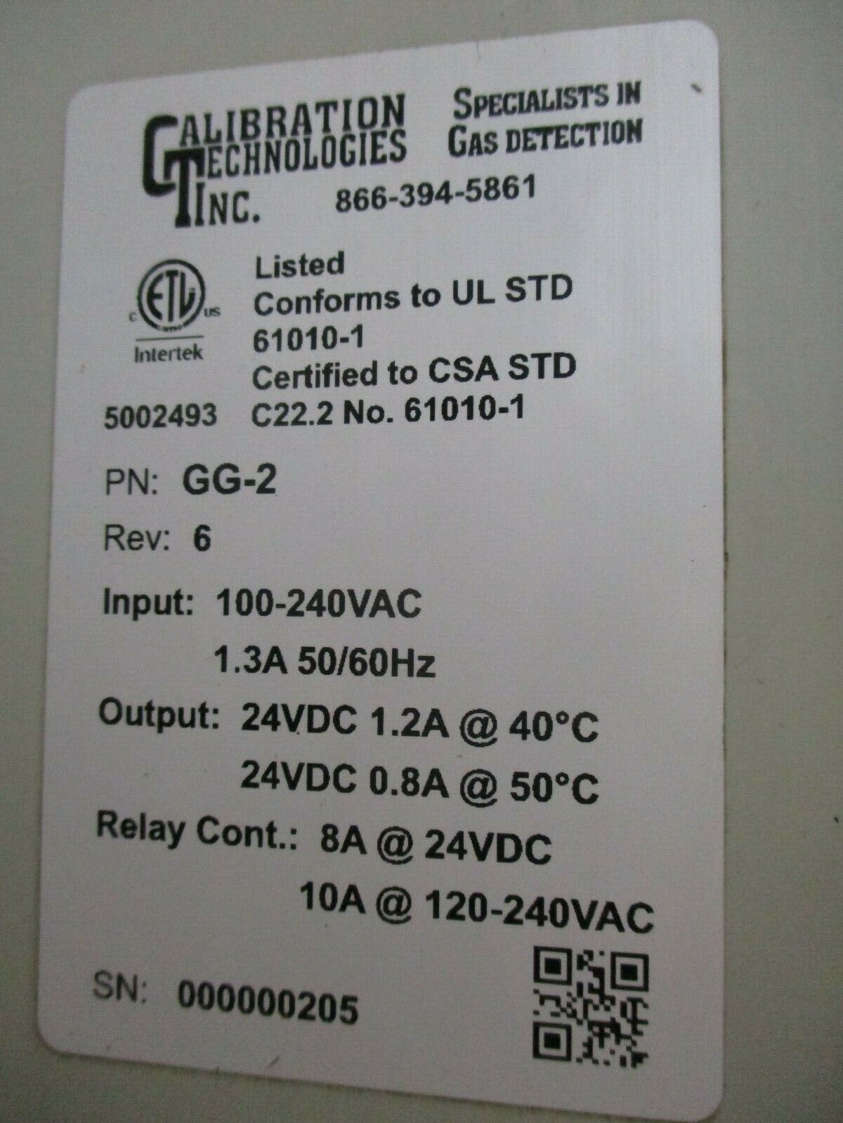 CTI Gas Detection Control Panel GG-2 Rev. 6 Type 4X Enclosure Used