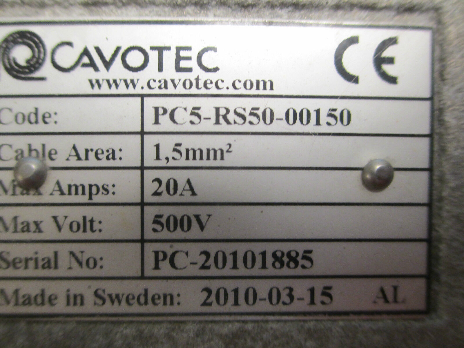 Cavotec 50 Pin Plug PC5-RS50-00150 20A 500V 1,5mm^2 Used