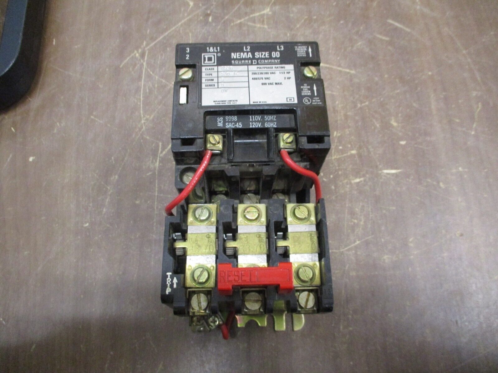 Square D Size 00 Starter 8536 SA0 12 120V Coil Used