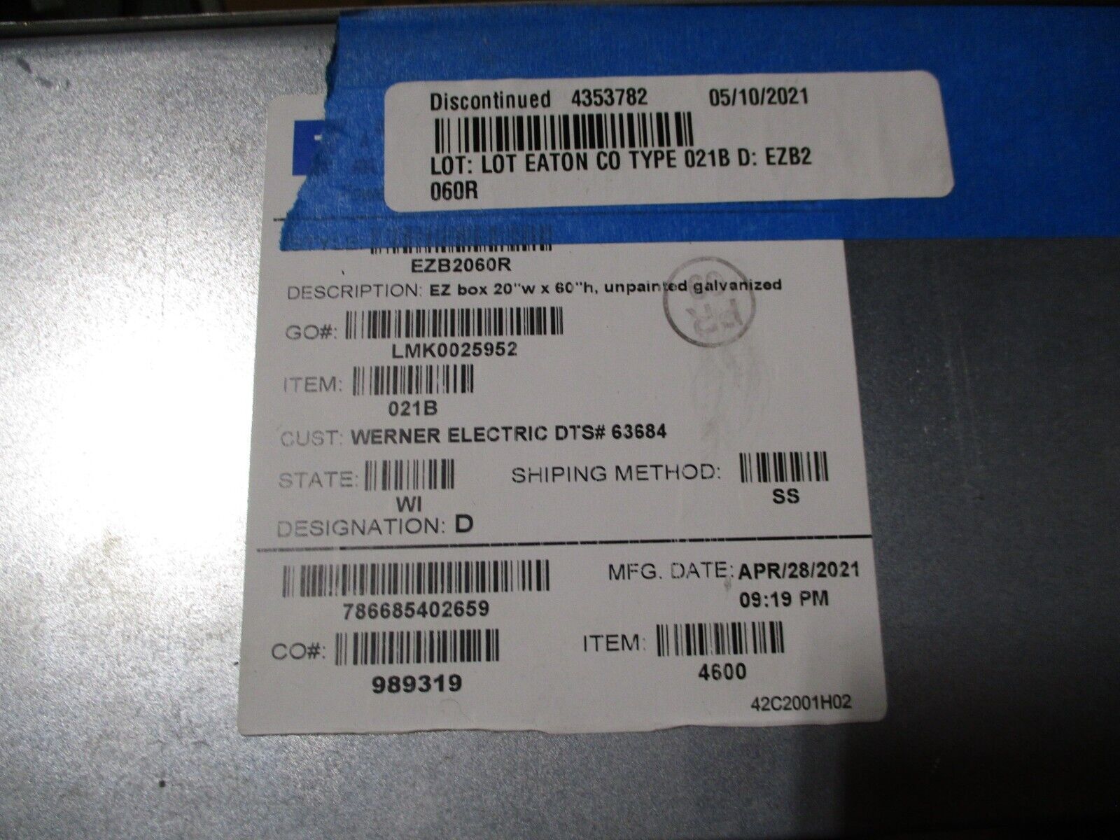 Eaton Main Lug Panelboard Interior w/ Box & Cover EZB2060R / EZV2060F 225A 3W