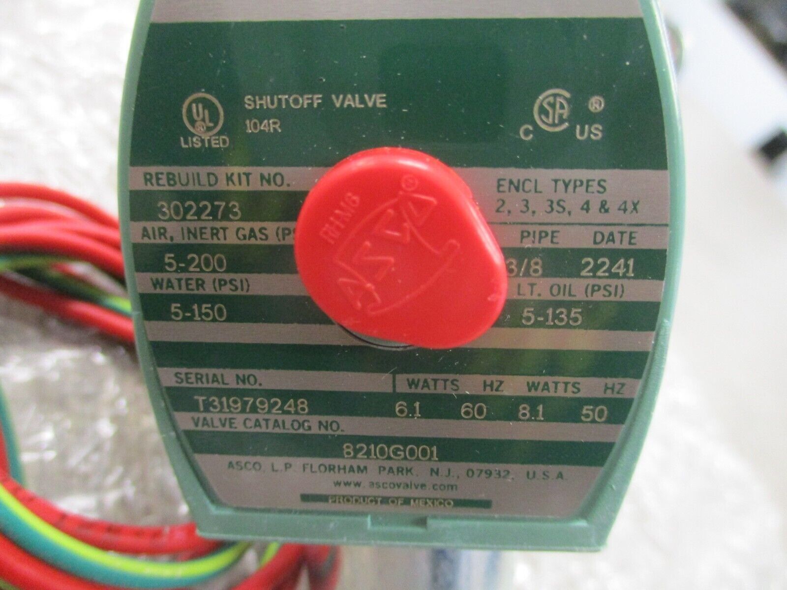 Asco Red Hat Solenoid Valve 8210G001 120V New Surplus
