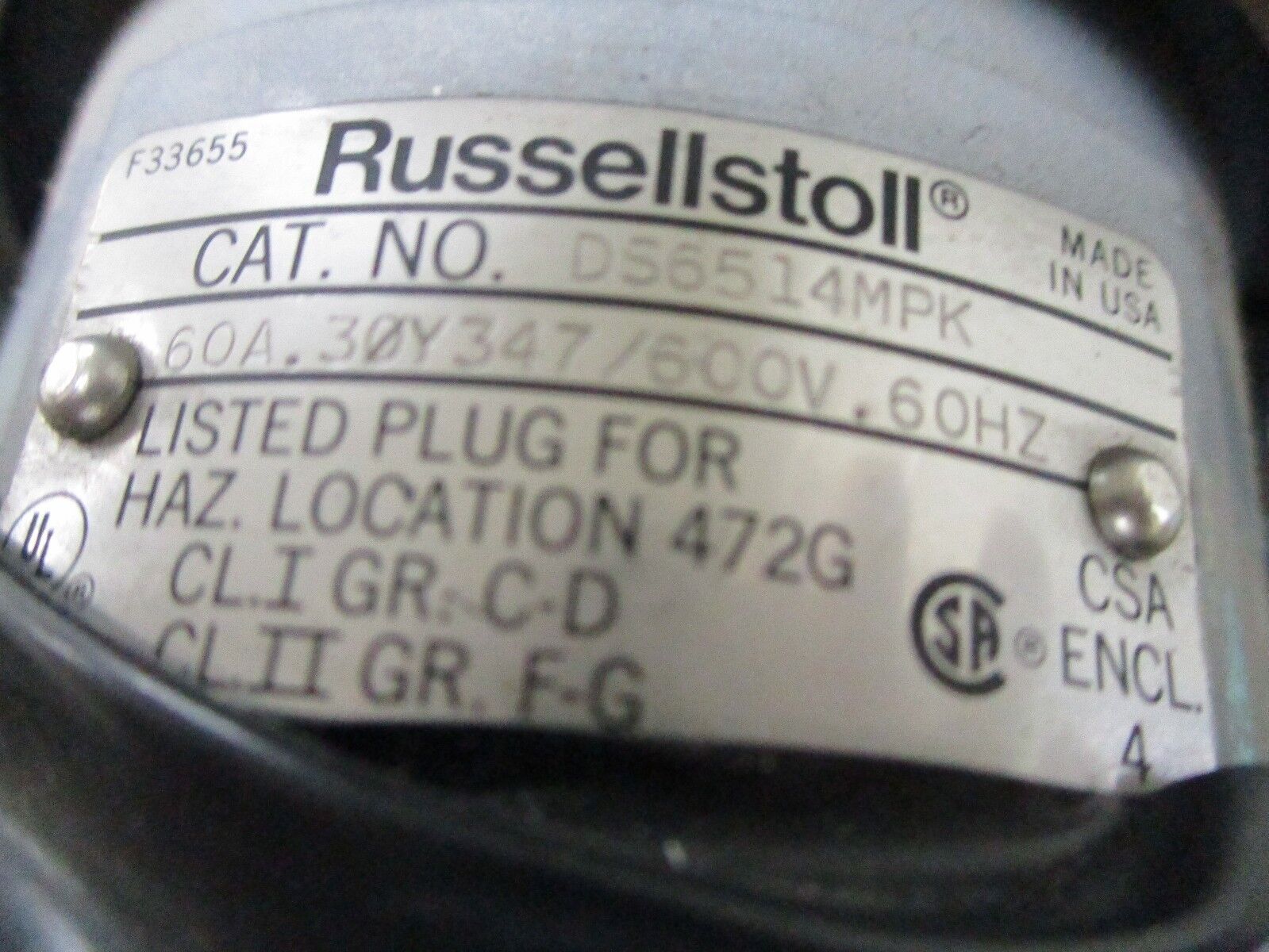 Russellstoll Plug DS6514MPK 60A 600V 60Hz Used
