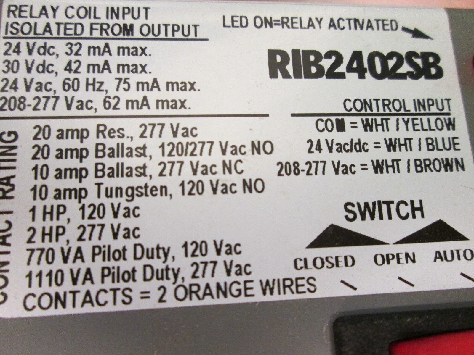 RIB Enclosed Relay RIB2402SB Used