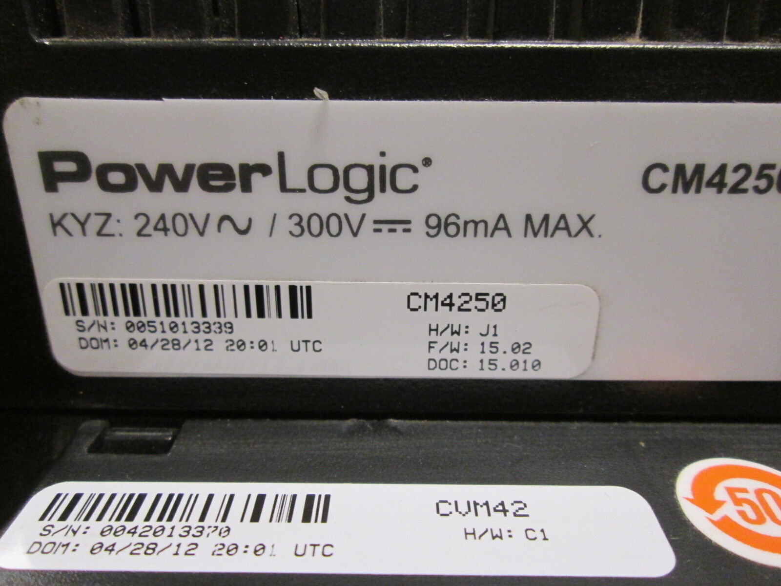 Square D PowerLogic Circuit Monitor CM4250 240/300V 96mA w/ CVM42, Used