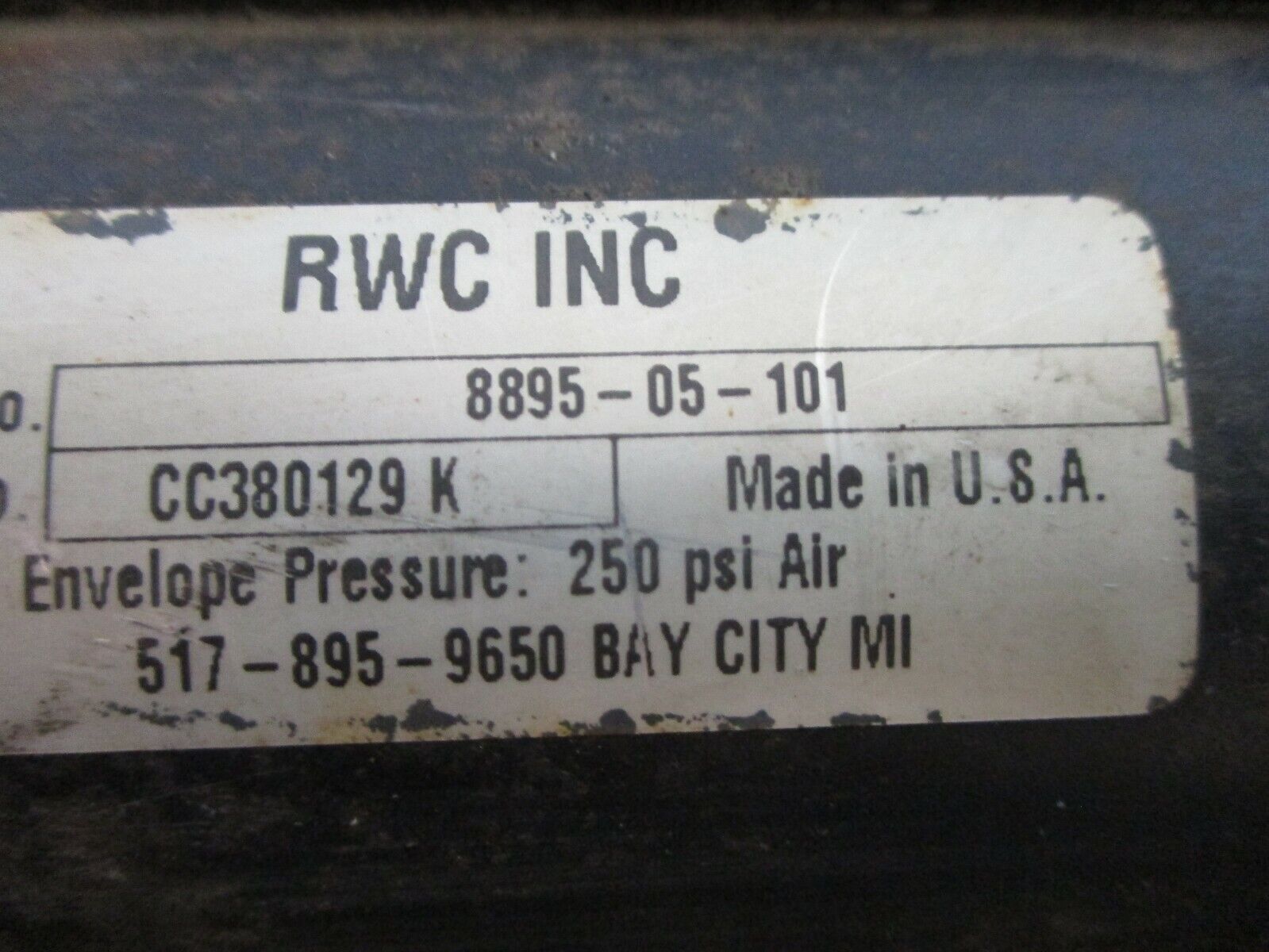 RWC Air Cylinder 8895-05-101 250PSI Used