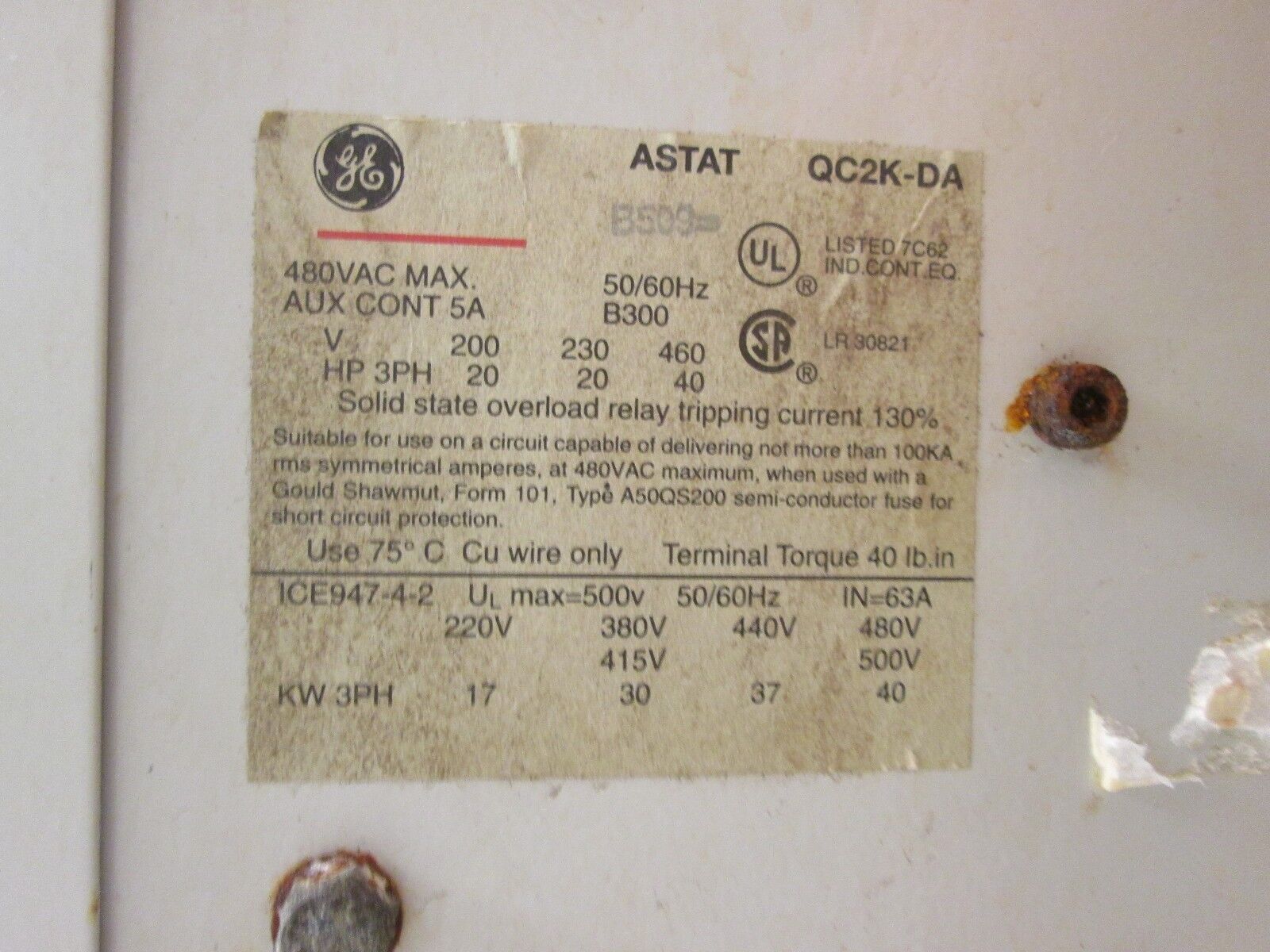 GE ASTAT Soft Start QC2A-DA 20/40 HP 200/230/460V Used