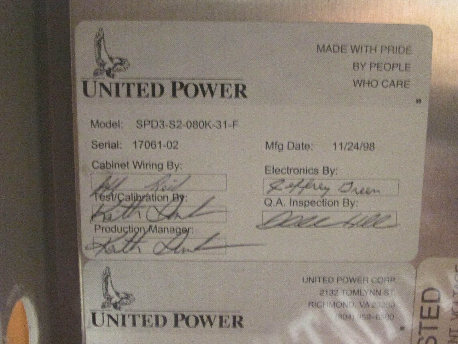 United Power Surge Protector SPD3-S2-080K-31-F 120/208V 60Hz Used