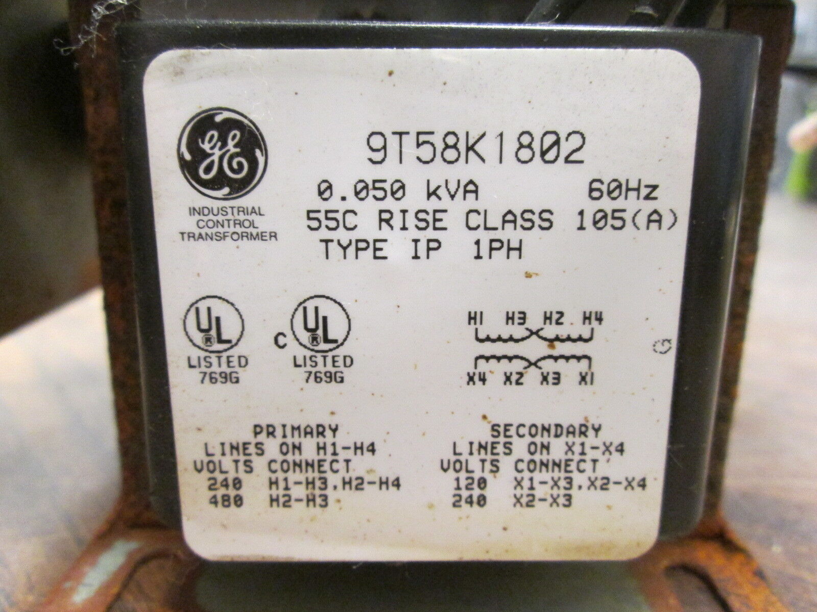 GE Transformer w/ Interface 9T58K1802 0.50KVA Pri:240/480V Sec:120/240V 1Ph Used