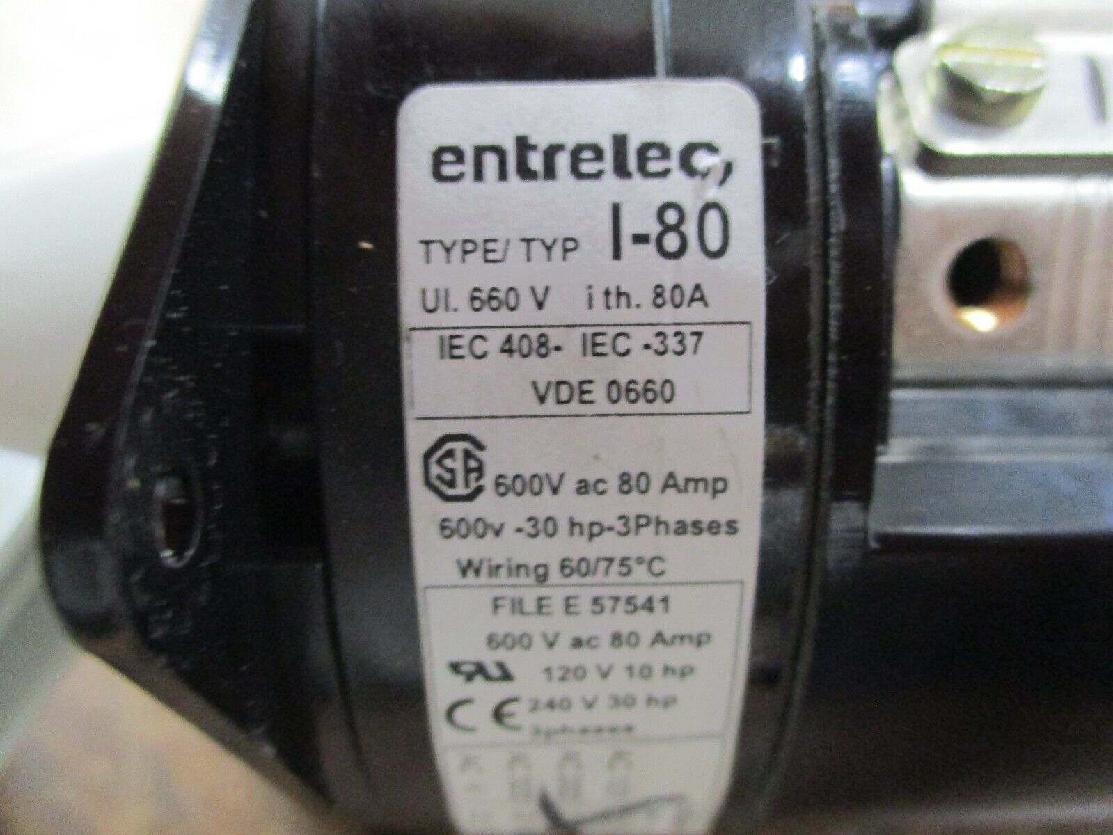 Entrelec I-80 Rotary Switch VY80/S/32950//9000950SWI-0125A 80A 600V Used