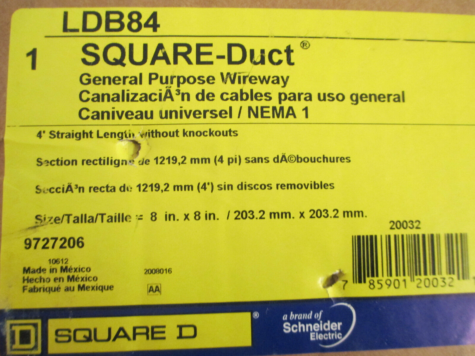 Square D Wire Way LDB84, 8"x8"x48" New Surplus