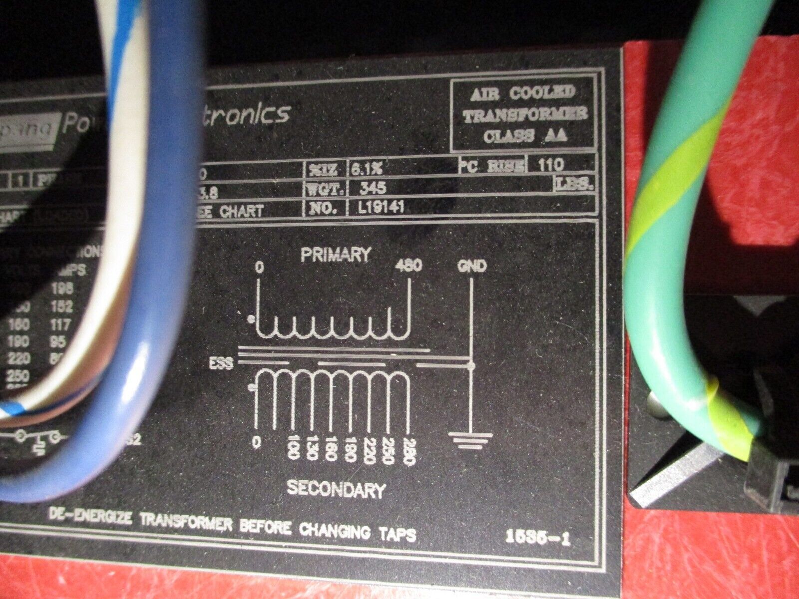 Spang Transformer w/ Breaker Disconnect L19141 20kVA 1Ph Pri: 480V Sec: 130/220V