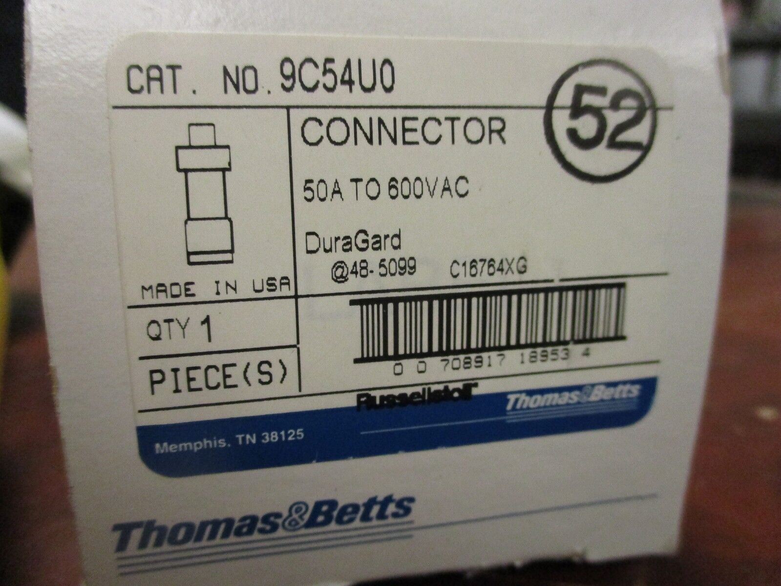 T&B Connector 9C54U0 50A 600V New Surplus