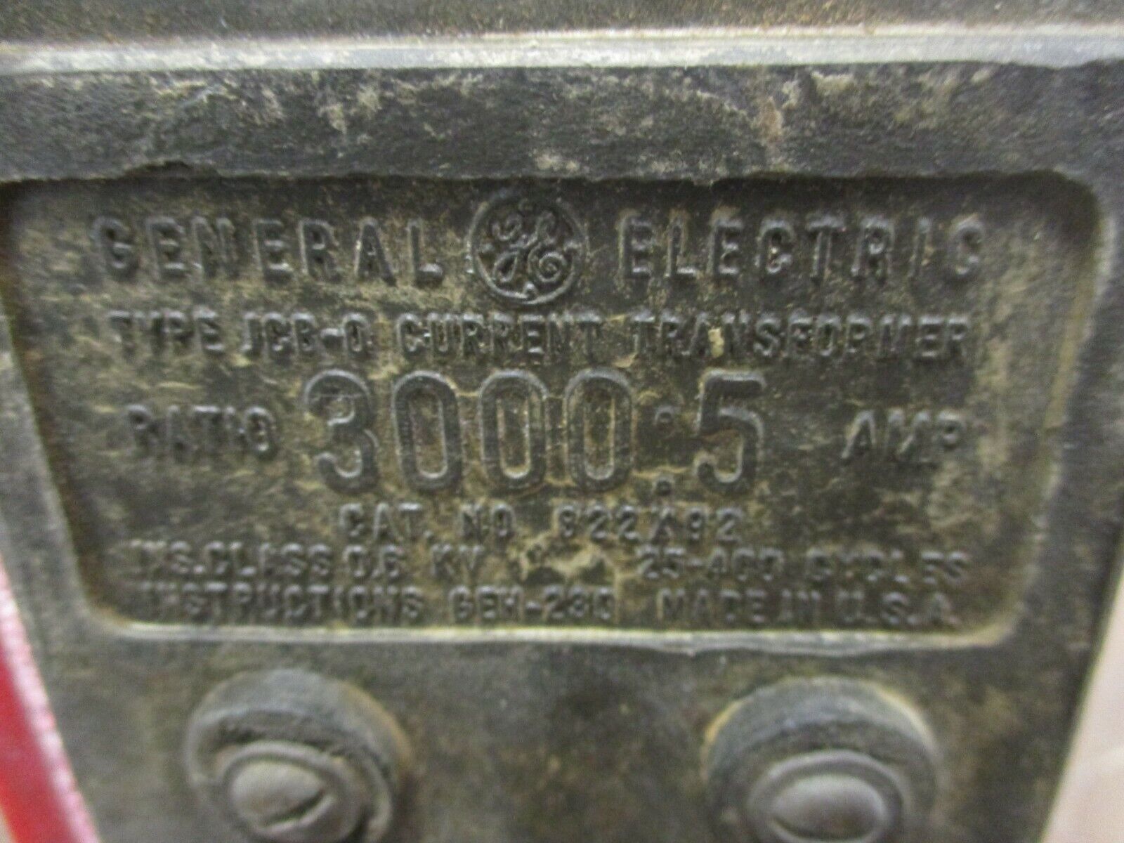 GE Type JCB-0 Current Transformer 822X92 Ratio 3000:5A 600V 25-400Hz Used