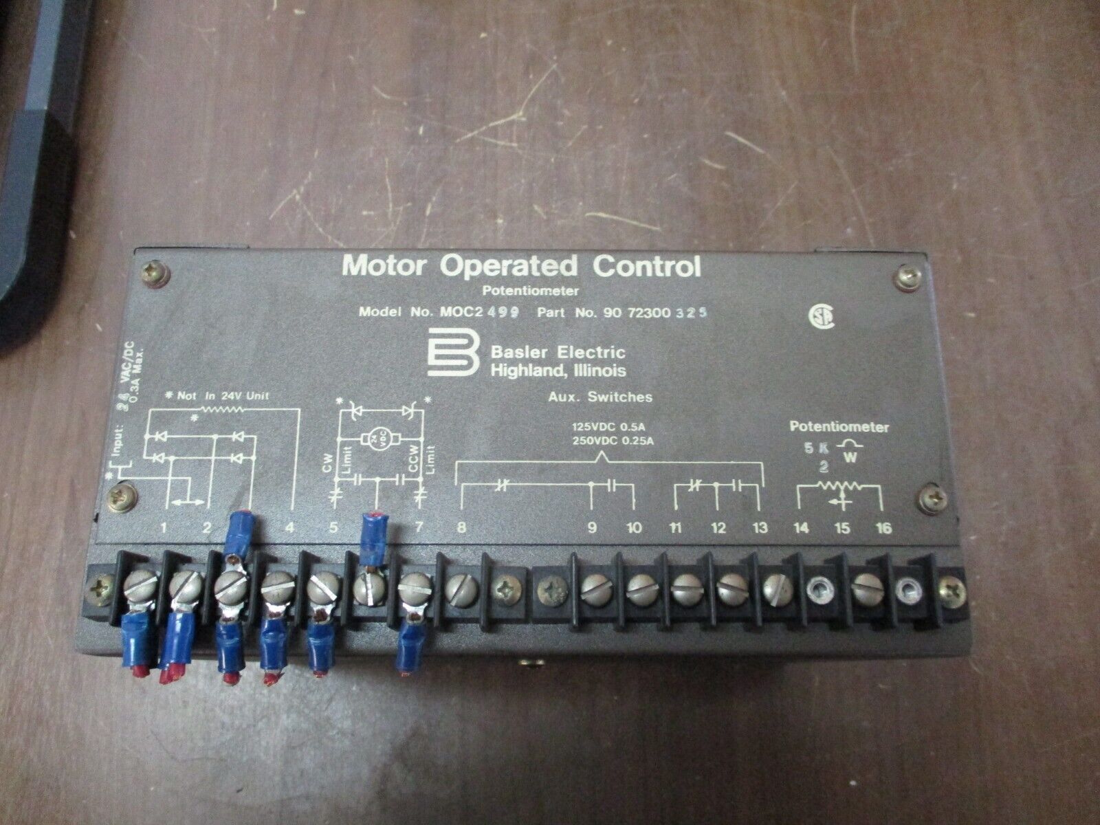 Basler Electric MOC2499 Motor Operated Control / Potentiometer 90 72300325 Used
