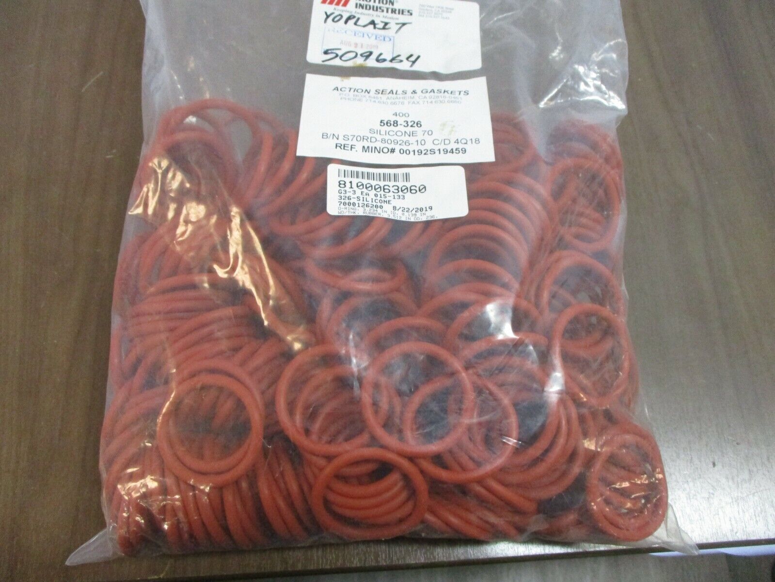 Action Seals & Gaskets Silicone 70 O-Ring 568-326 3.234" ID 3.512" OD