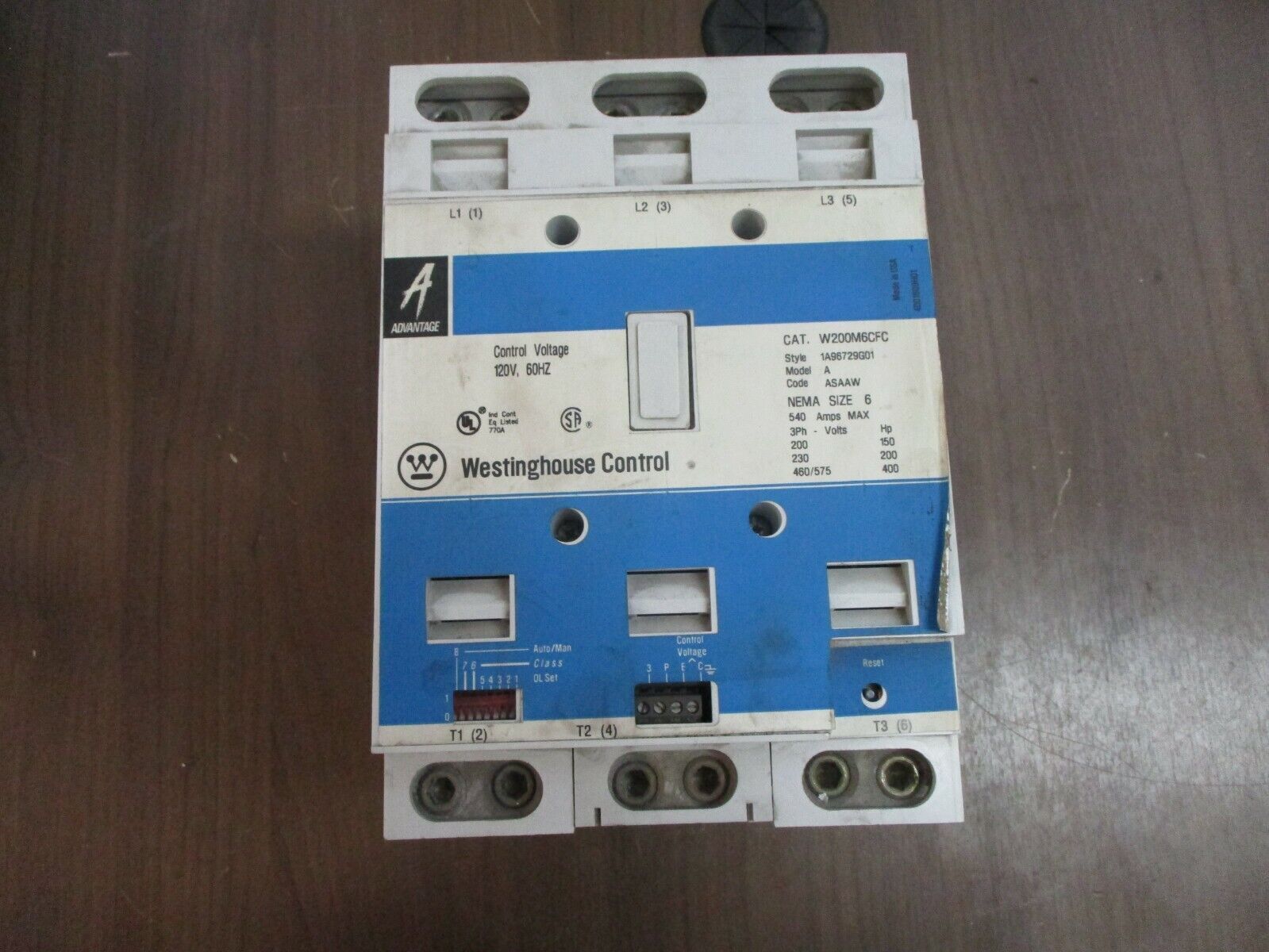 Westinghouse Advantage Size 6 Starter W200M6CFC 120V Coil 150-400HP 200-575V 3Ph