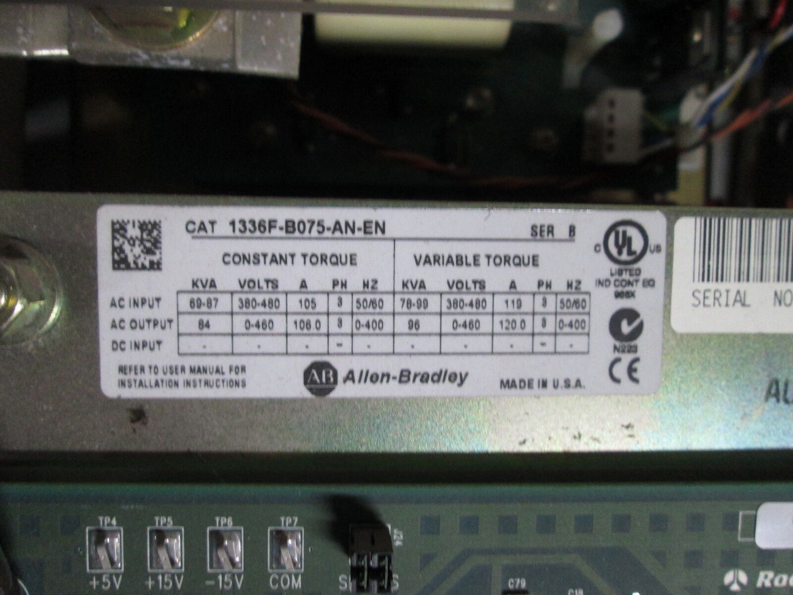 Allen-Bradley Open Chassis 1336 Plus AC Drive 1336F-B075-AN-EN 75HP Used