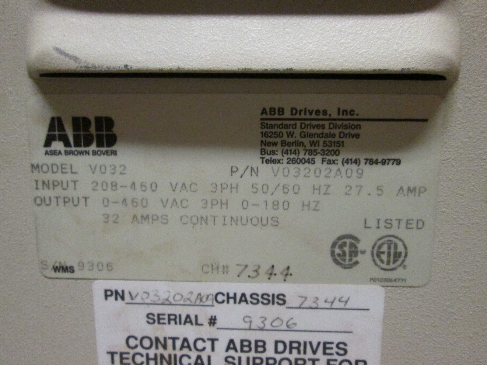 ABB AC Drive w/ Bypass V032 32A Max