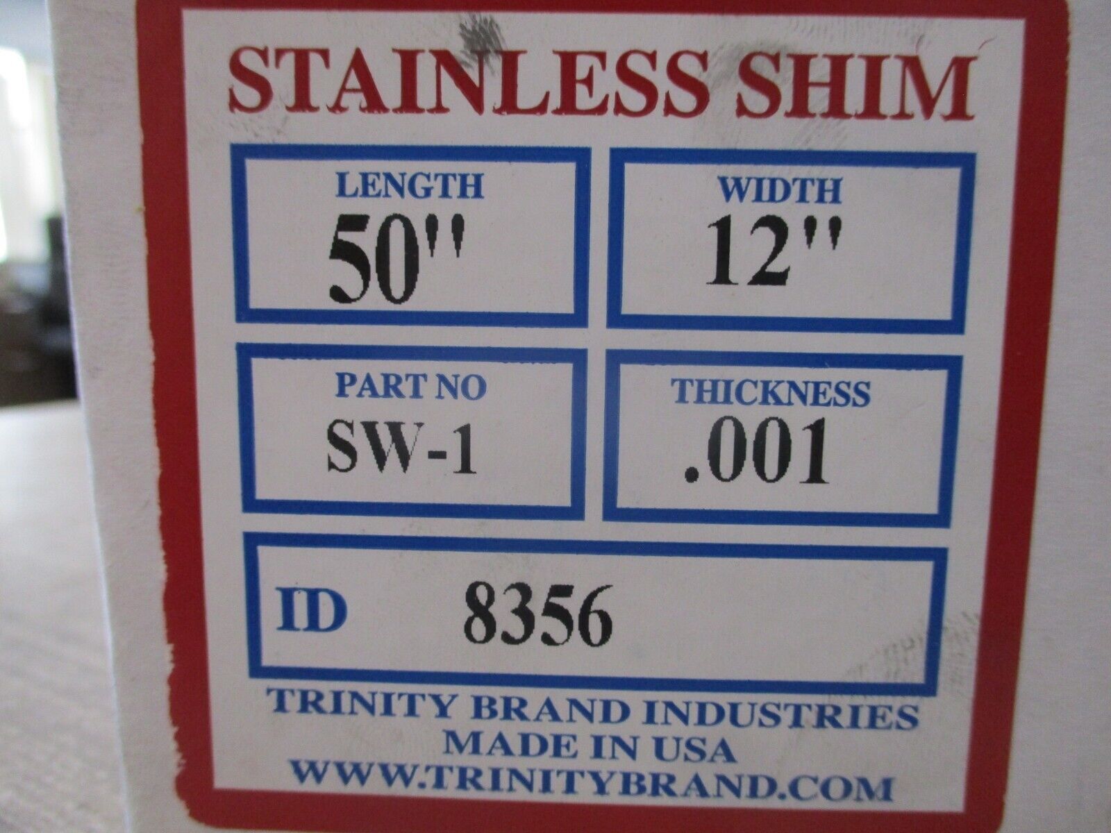 Trinity Stainless Shim SW-1 Length: 50" Width: 12" Thickness: 0.001 New Surplus