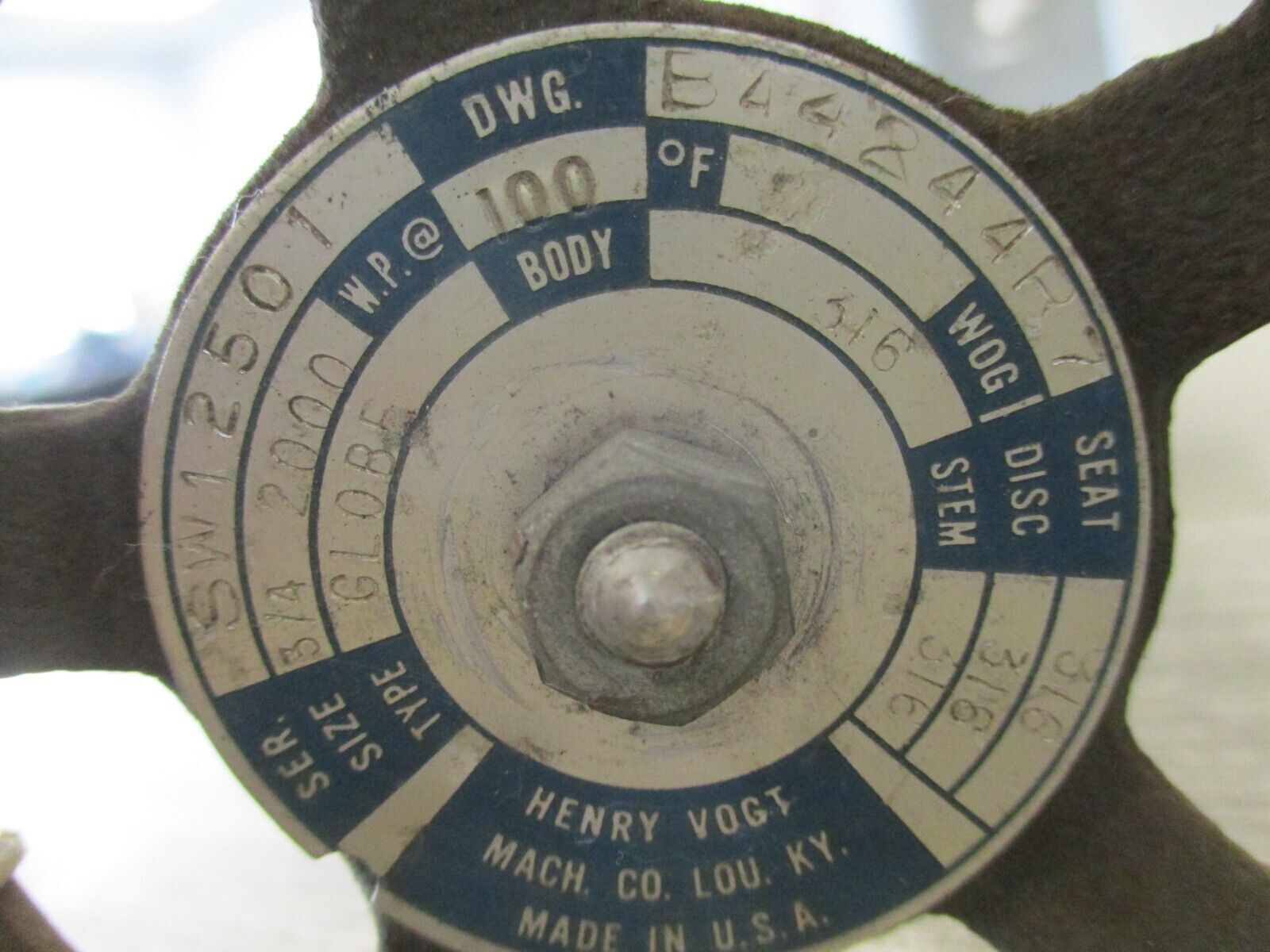 Henry Vogt Globe Valve B44244R7 Size :3/4 2000WP 100Degrees F. Used.