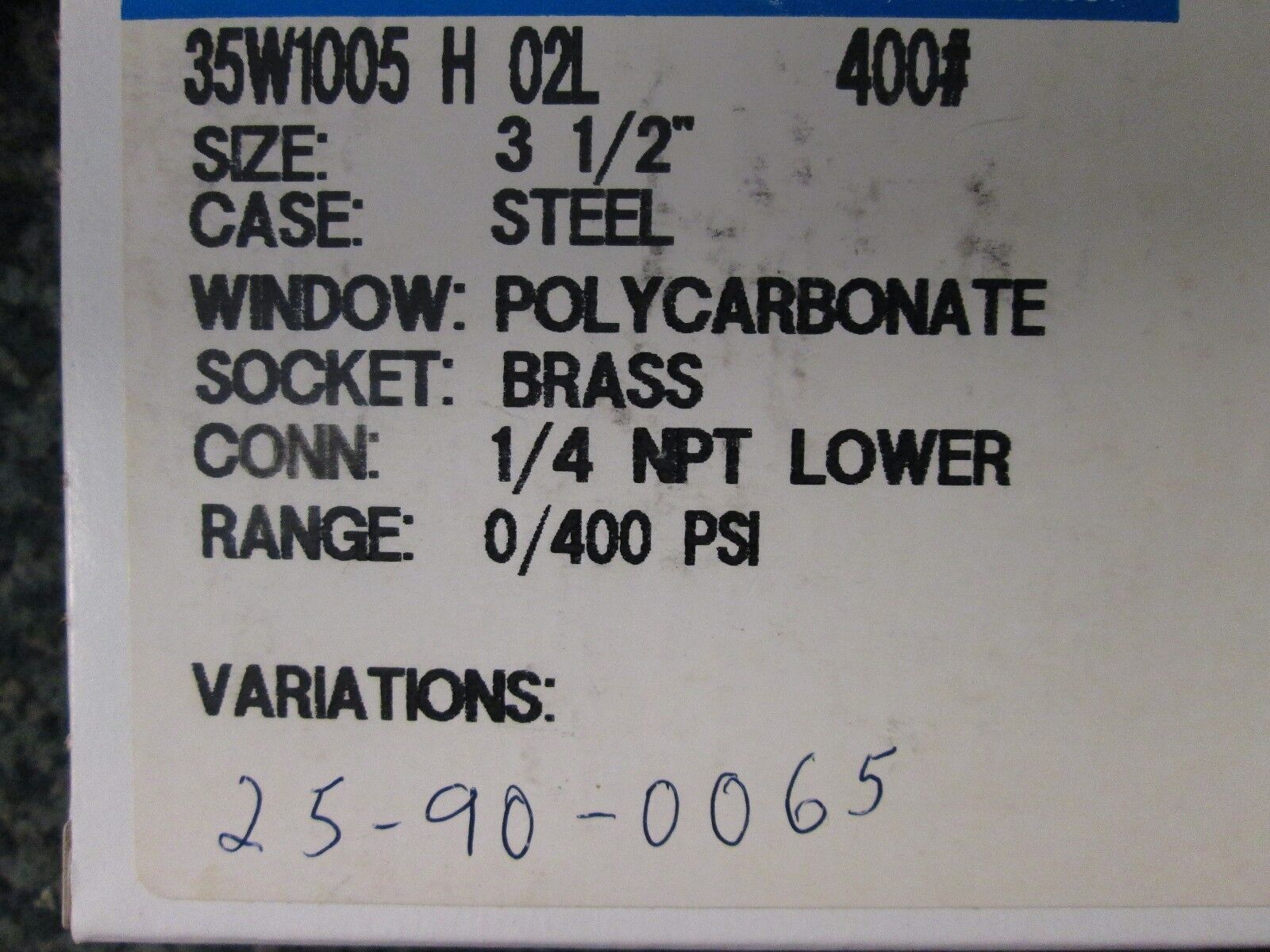 Ashcroft Gauge 35W1005 H 02L 400# 3 1/2" 0-400PSI 1/4 NPT New Surplus