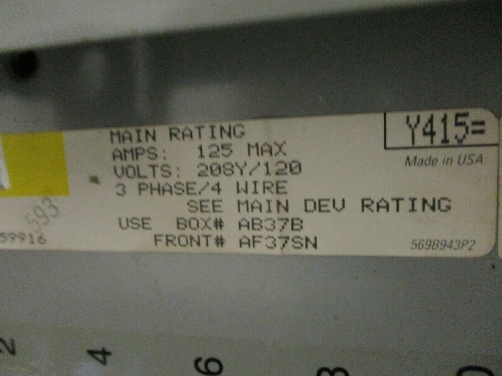 GE Main Breaker Circuit Breaker Panel AQF3301AT 125A Max 208Y/120 3Ph 4W Used