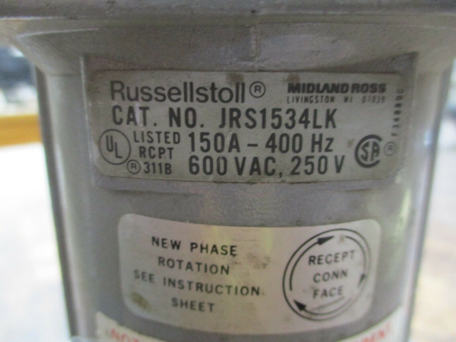 Russellstoll Receptacle JRS1534LK 150A 600V Connector Body Used